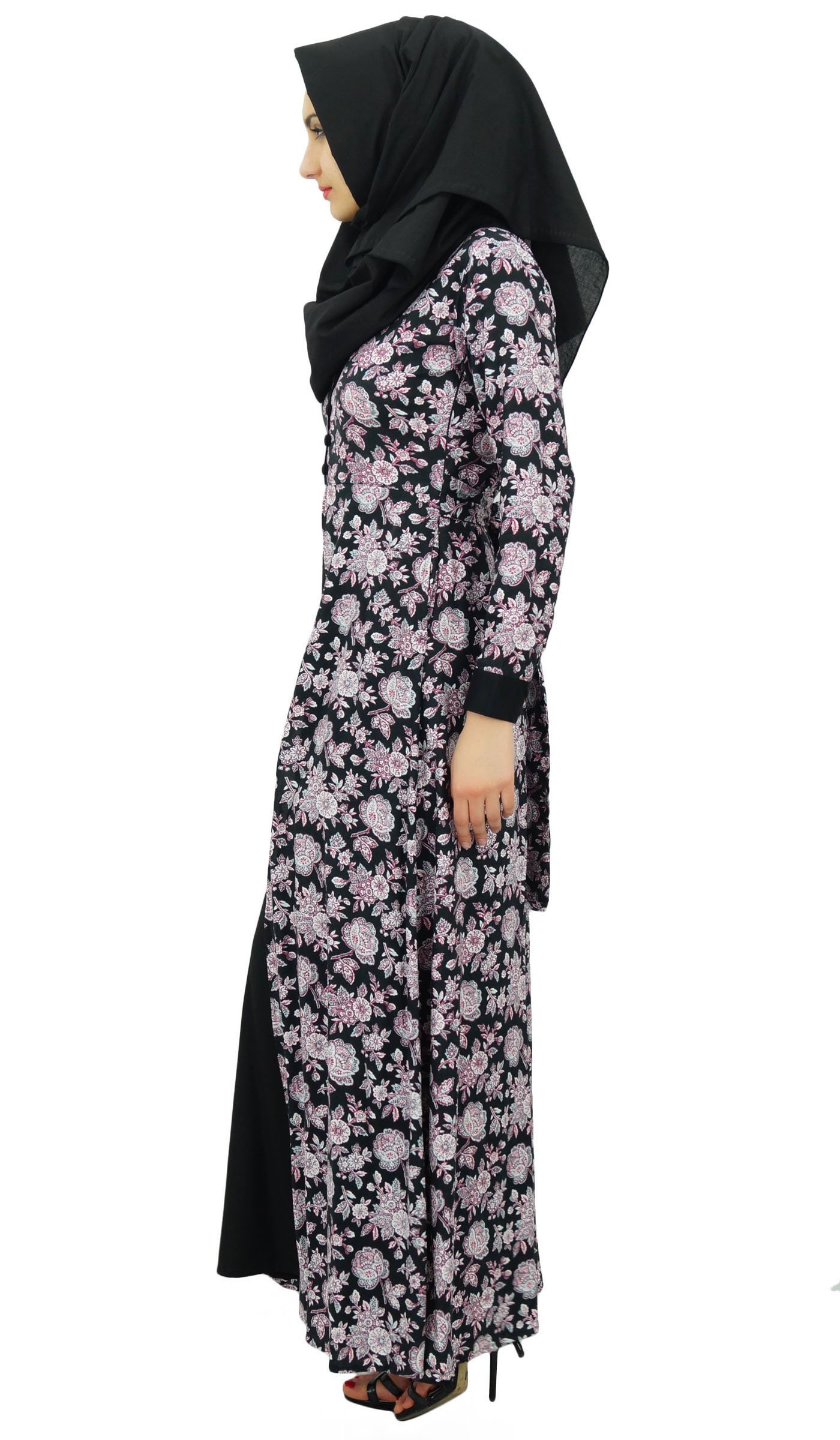 Bimba Women's Muslim Rayon Maxi Abaya Dress Floral Jilbab with Hijab - Modest Islamic Prayer Dress for Eid, Mosque & Special Occasions