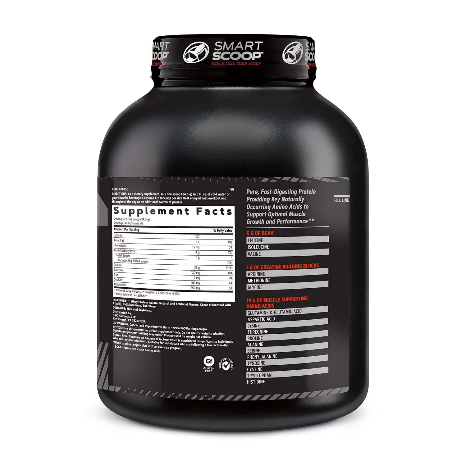 GNC AMP Pure Isolate Whey Protein Powder - 25g Protein, 5g BCAA, Low Sugar (1g), 130 Calories - Gluten Free, 3rd Party Tested for Muscle Growth & Recovery - Chocolate Frosting Flavor (70 Servings) | Post-Workout, Meal Replacement & Fitness Supplement
