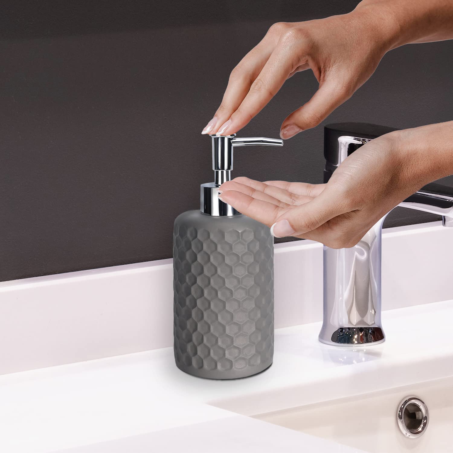 6-Piece Grey Bathroom Accessory Set - Includes Trash Can, Toothbrush Holder, Cup, Soap Dispenser, Soap Dish & Toilet Brush with Holder | Modern Light Gray Bathroom Organization for Home & Apartment