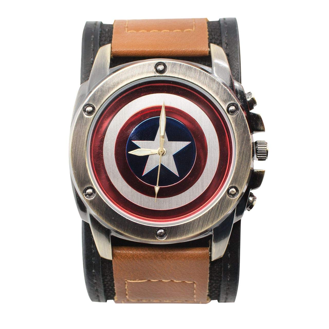 Captain America Shield Watch with Dual Fasten Adjustable Strap - Stylish Superhero Watch for Men & Women - Perfect for Cosplay, Collectors & Marvel Fans