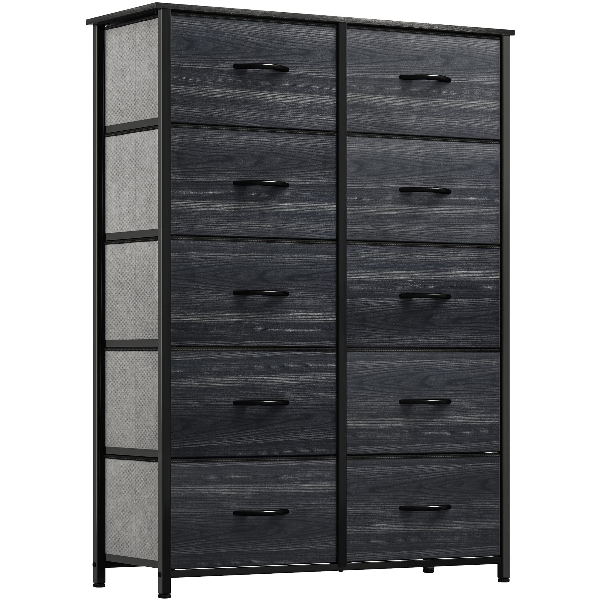 YITAHOME 10-Drawer Fabric Dresser Storage Organizer - Sturdy Steel Frame with Wooden Top & Easy Pull Fabric Bins for Bedroom, Living Room, Closet (Black Wood Grain) | Space-Saving Home Organization Solution for Small Spaces & Dorm Rooms