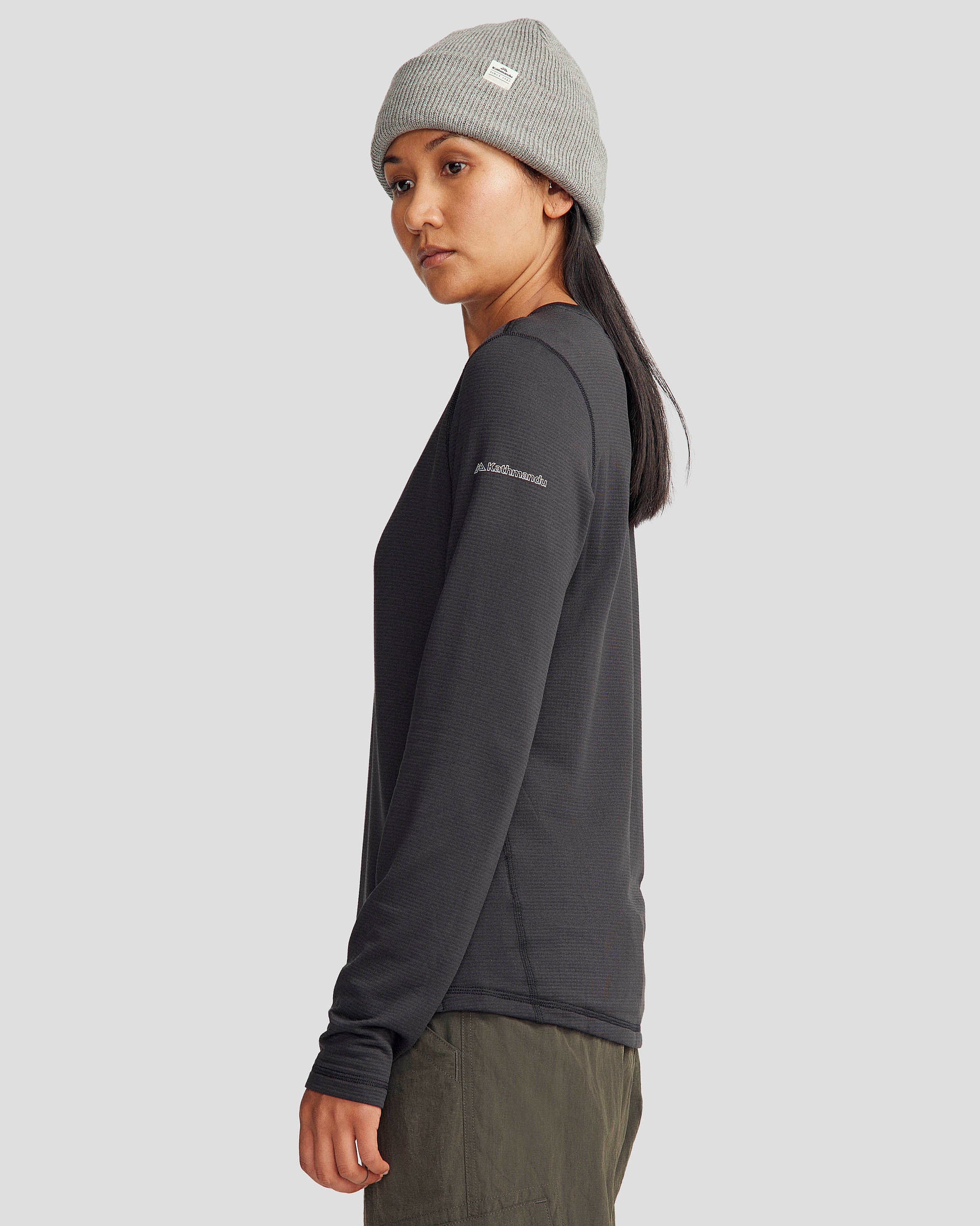 Women's Seeker Fleece Long Sleeve Thermal Top - Soft Warm Winter Shirt for Hiking & Outdoor Activities - Black Stingray Color