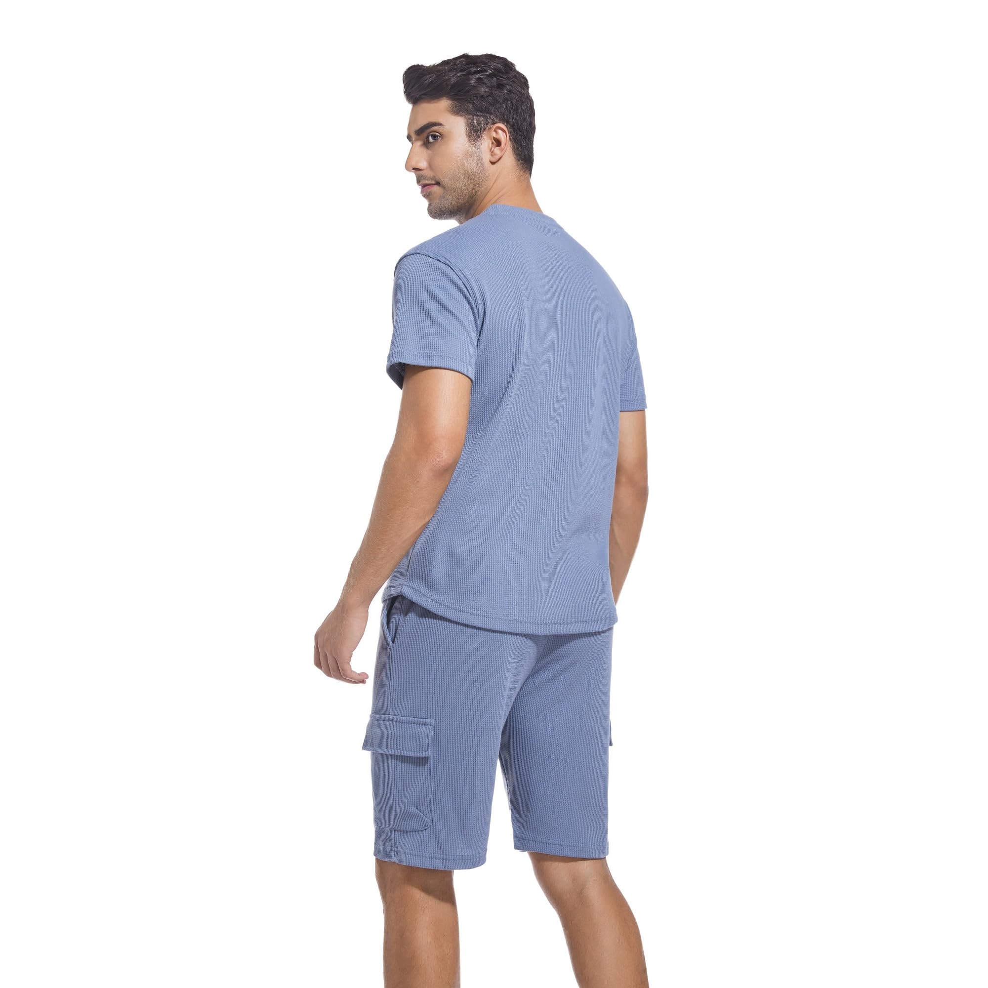 ANOTWENER Men's 2-Piece Casual Waffle Knit T-Shirt & Shorts Set - Summer Beach Vacation Outfit for Relaxing, Travel & Outdoor Activities