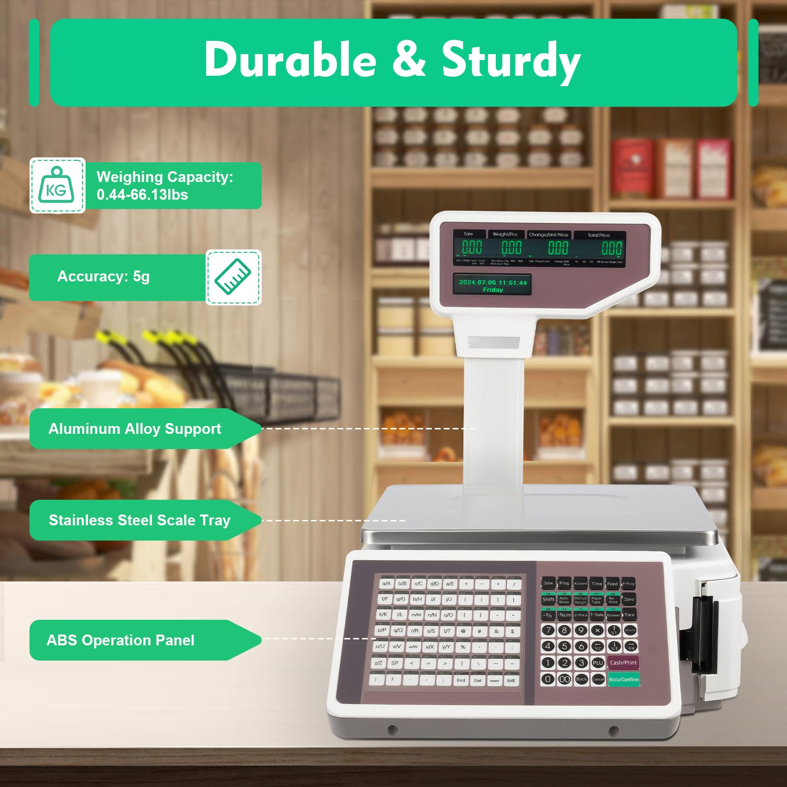 66LBs Digital Commercial Food Scale with Price Calculator & TD Printer - Accurate Weighing for Deli Meat, Groceries, Farmers' Markets & Retail Stores | Perfect for Pricing, Inventory & Checkout