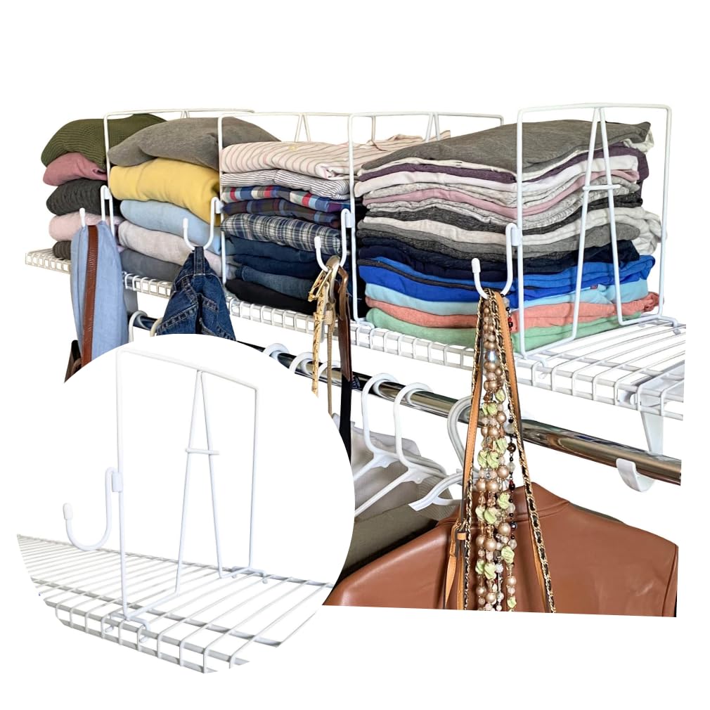 Evelots 4-Pack Wire Shelf Dividers - 12 Inch Tall Closet Organizers with Removable Hooks for Home & Office Storage - No Tools Needed - Sturdy Coated Steel Shelf Separators | Perfect for Pantry, Closet, Garage & Office Organization