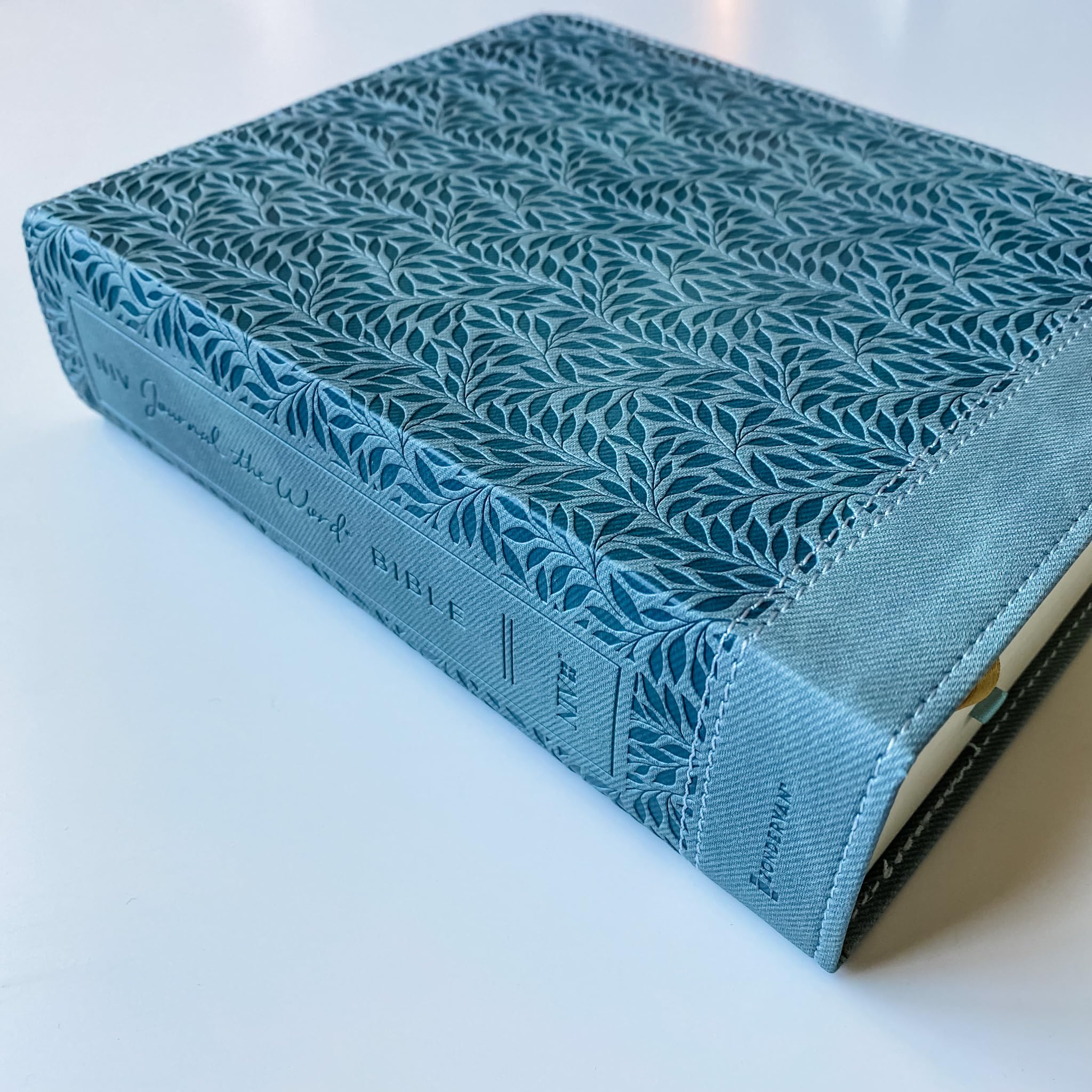 Personalized NIV Journaling Large Print Bible - Teal with Leafy Texture Cover, Custom Hand-Lettering Name Option | Perfect for Bible Study, Gift Giving & Spiritual Reflection