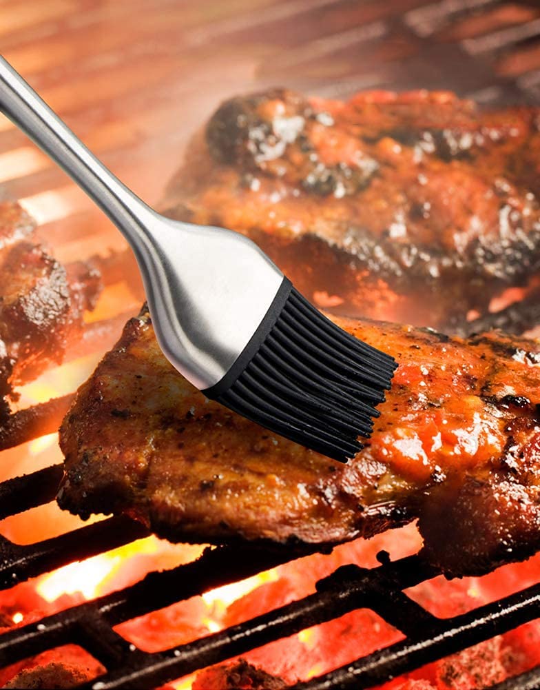 Premium Stainless Steel Basting Brush for Grilling, BBQ, Baking & Cooking - 9 Inch Heat-Resistant Pastry & Oil Brush - Dishwasher Safe Kitchen Tool for Marinating, Basting & Glazing - Perfect for Outdoor Grilling & Home Baking (Black, Pack of 1)