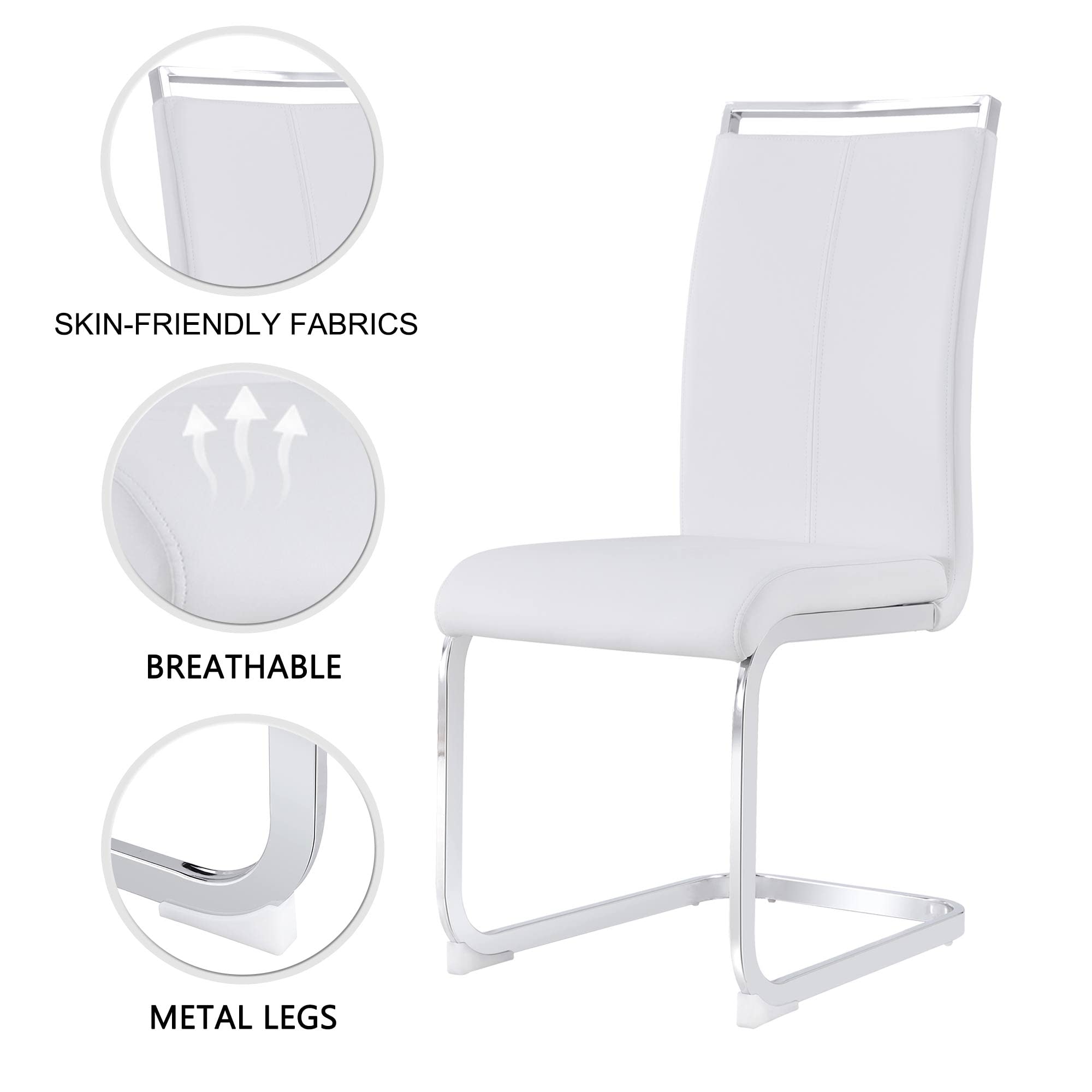 Modern 5-Piece White Rectangular MDF Dining Table Set with Leather Chairs & Metal Frame - Kitchen & Dining Room Furniture for 4 People | Perfect for Small Spaces, Family Meals & Entertaining Guests