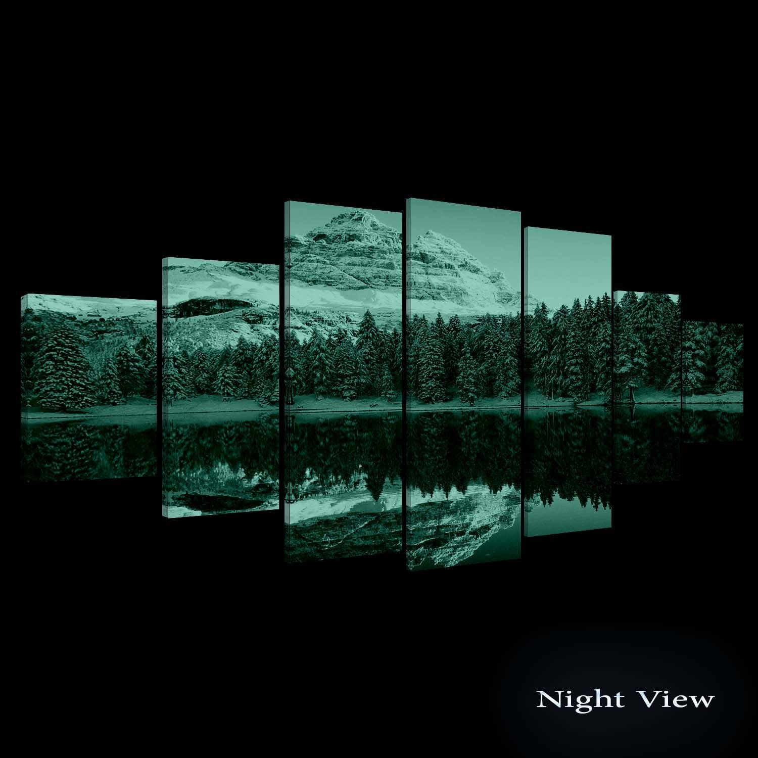 Startonight Huge Canvas Wall Art - Ice Mountains Reflecting in Lake - Modern Framed Wall Decor Set of 7 Panels (40