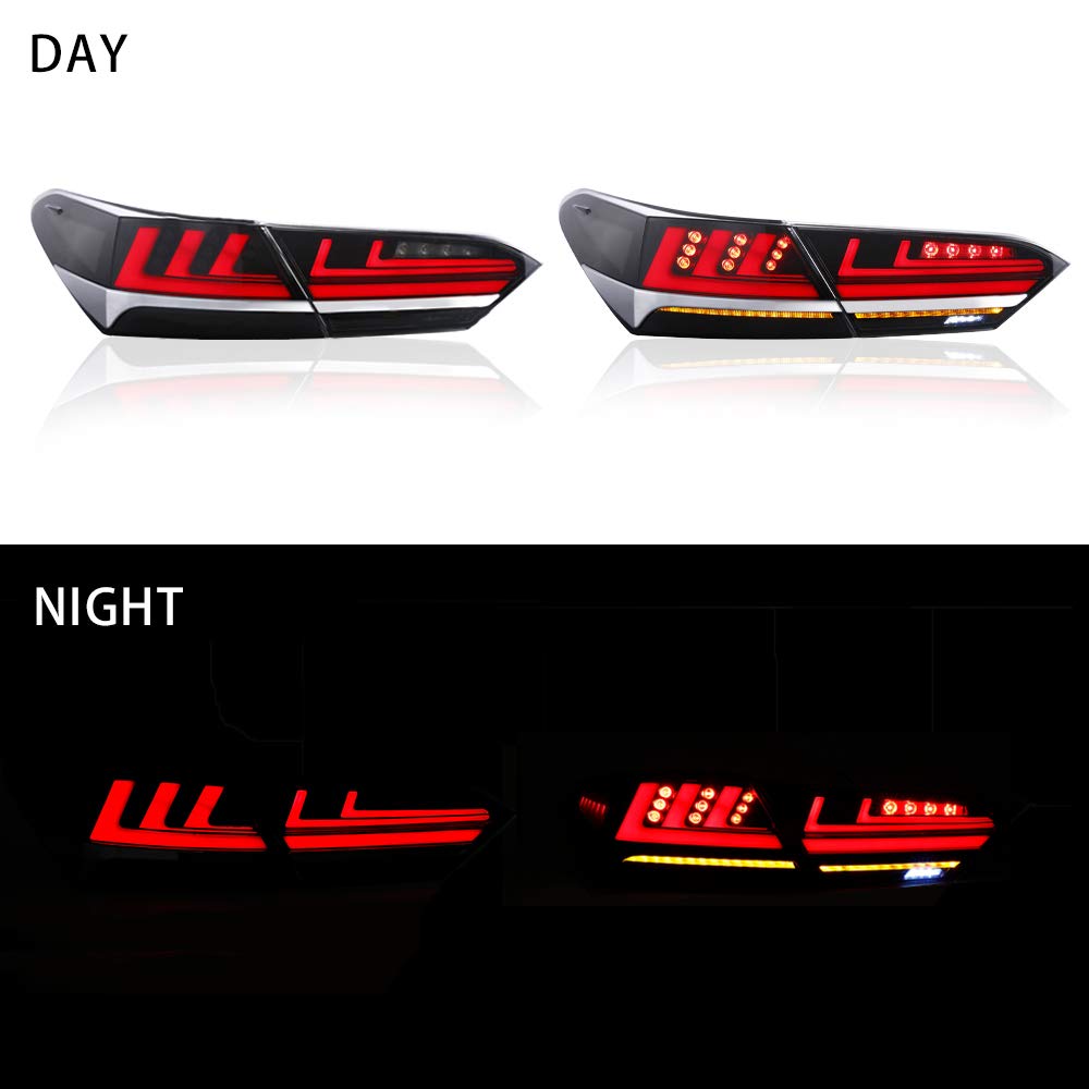 Inginuity Time LED Tail Lights for Toyota Camry 2018-2023 - Smoked Rear Lamps with Start Up Animation, DRL, Brake & Turn Signal Assembly | Enhanced Visibility & Style for Night Driving & Custom Car Look