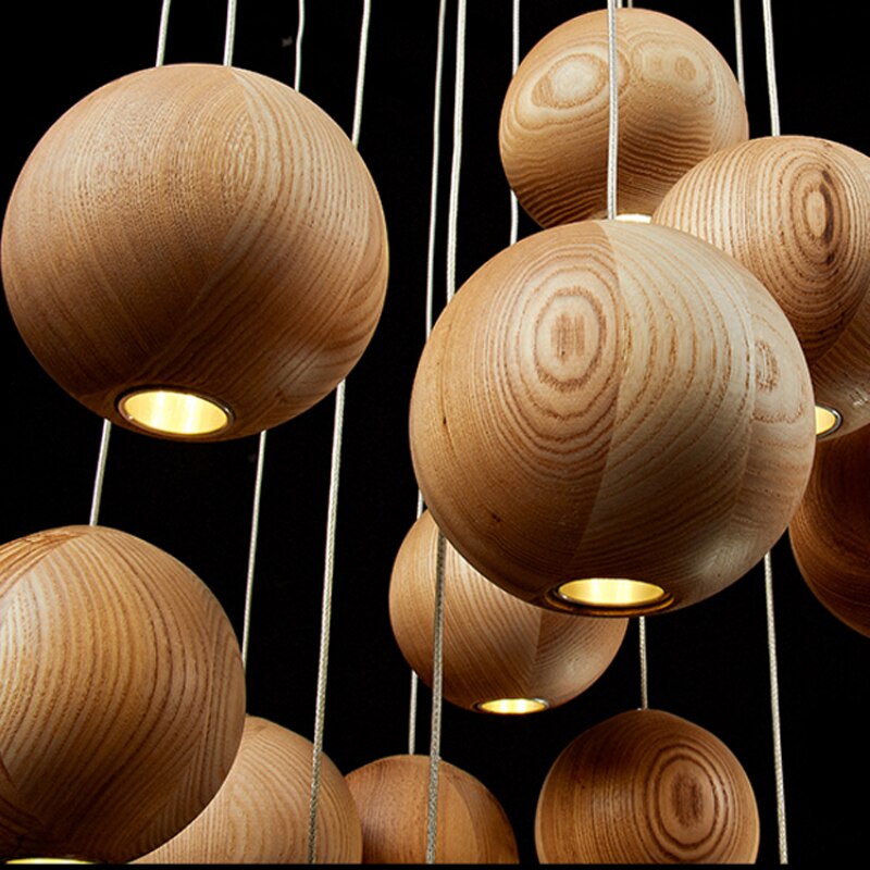 Handcrafted Wooden Globe Pendant Light - Modern Farmhouse Ceiling Lighting Fixture for Kitchen Island, Dining Room & Bedroom Decor