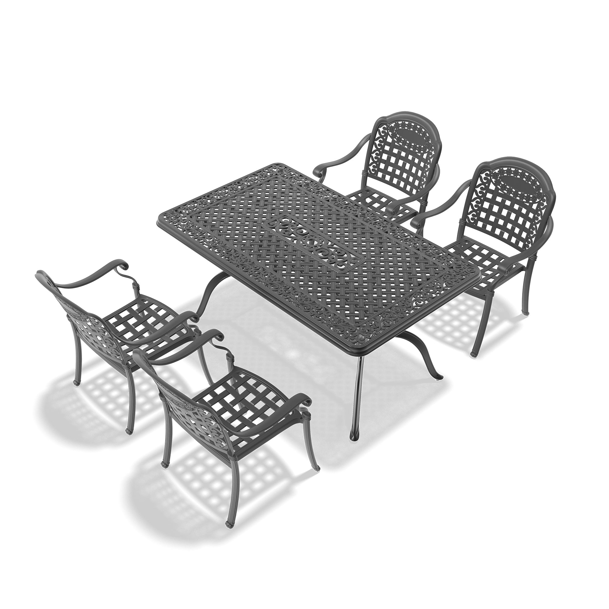 5-Piece Cast Aluminum Patio Furniture Set with Cushions - Outdoor Dining & Lounge Set for Garden, Poolside, and Backyard Relaxation