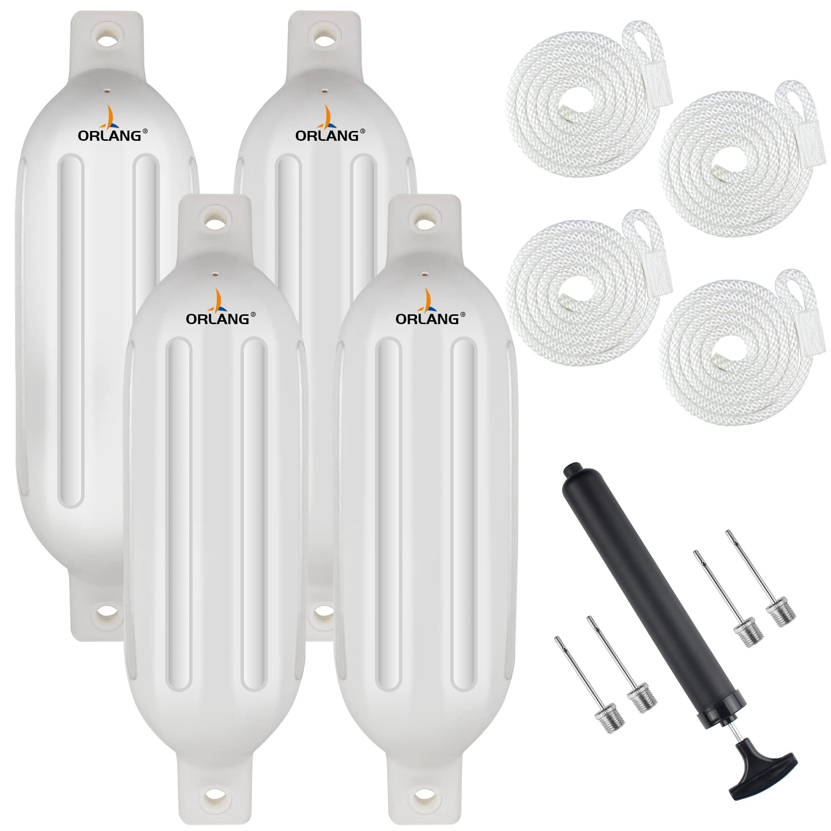 ORLANG Inflatable Boat Fenders 4-Pack with Ropes & Pump for Marine Protection