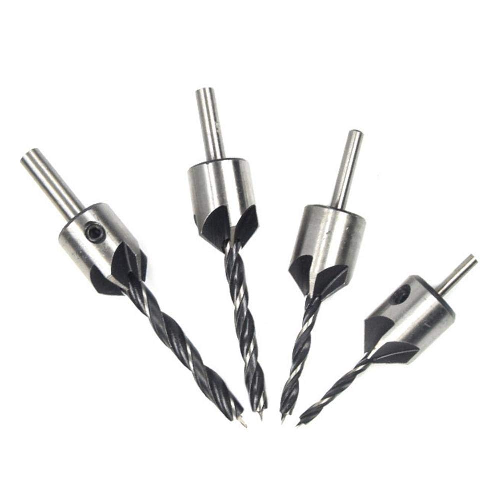 4Pcs HSS 5 Flute Countersink Drill Bit Set (3mm-6mm) for Woodworking, Chamfering & End Milling - Perfect for Carpentry, DIY Projects & Professional Woodworking Tools