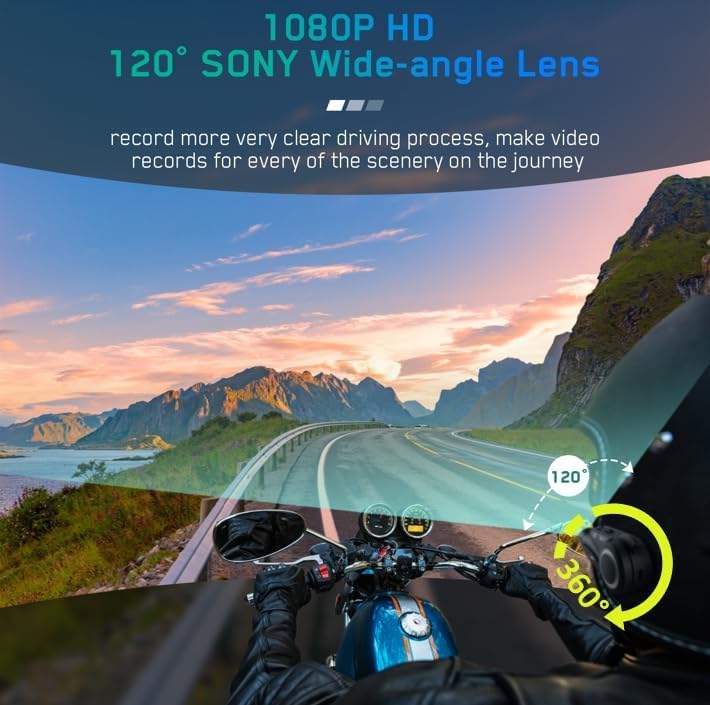 MAXTO M3 Motorcycle Bluetooth Intercom Headset with Camera - 6 Rider 1000M Communication System, Wireless Interphone for Motorbike Helmets (Siri/Google Assistant, Waterproof, FM Radio, Supports 128G TF Card) - Perfect for Group Rides, Touring & Adventure Motorcycling