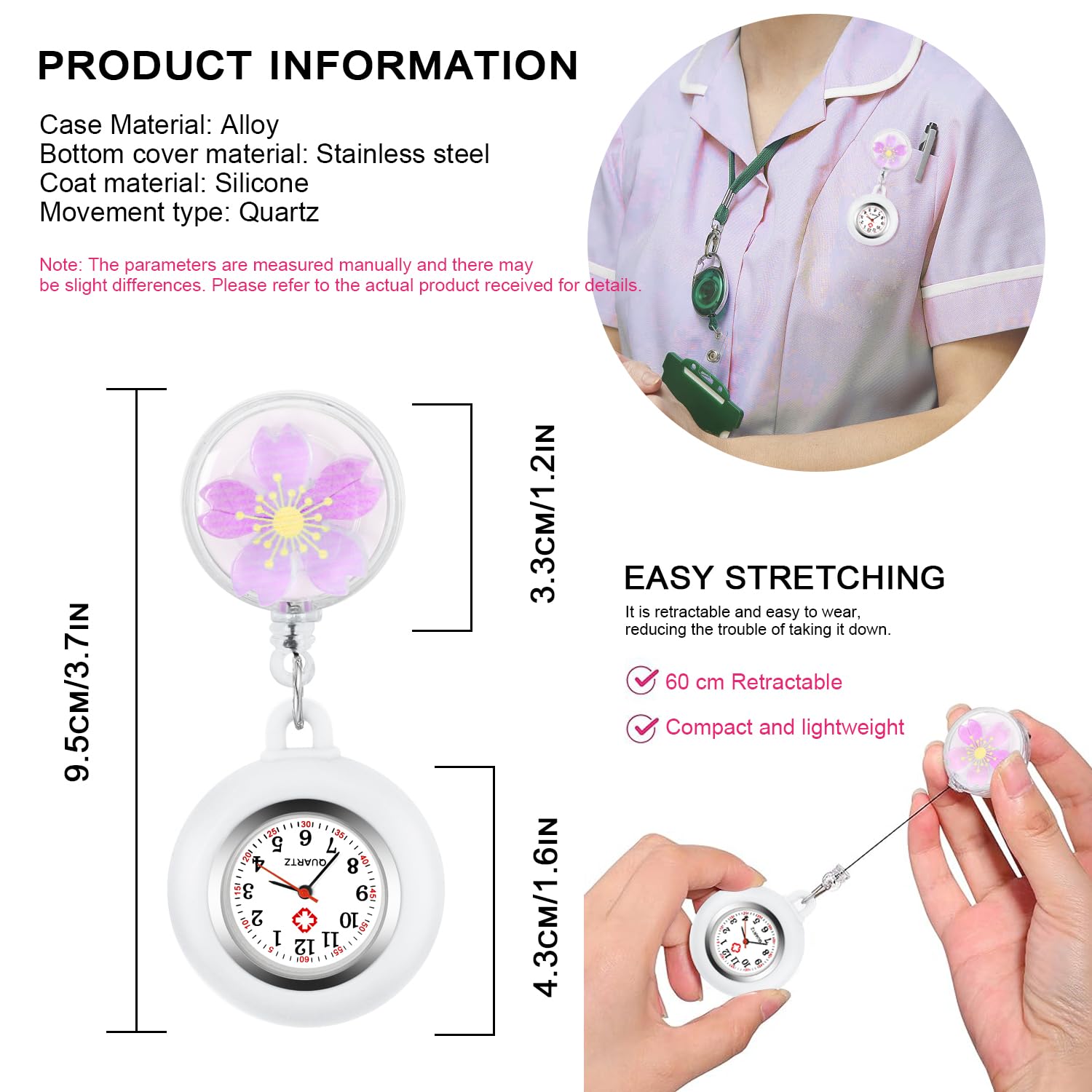 Stylish Nurse Watch with Flip Collar Clip - Retractable Arabic Numeral Dial Pocket Watch for Medical Professionals | Perfect for Hospital Shifts, Nursing Duties & Healthcare Work