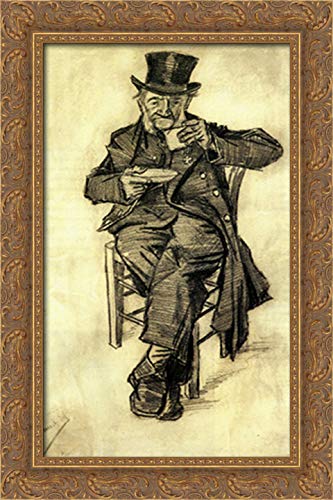 Vincent van Gogh Orphan Man With Top Hat Drinking Coffee Canvas Art - 16x24 Inch Gold Ornate Wood Framed Wall Decor for Living Room, Bedroom & Office