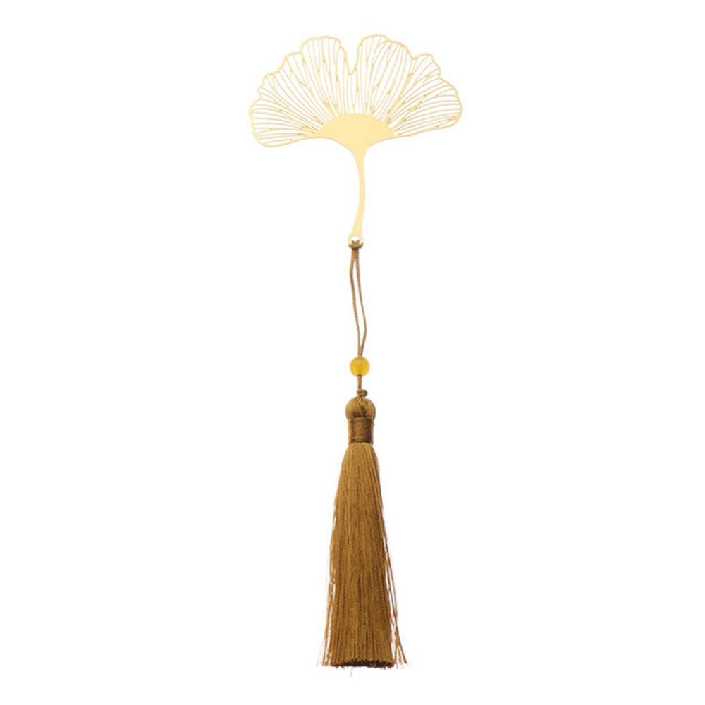 Vintage Hollow Leaf Vein Metal Bookmark with Tassel Pendant - Chinese Style Page Marker for Books, Office & School Stationery (Apricot Color) | Perfect Gift for Book Lovers, Students & Teachers