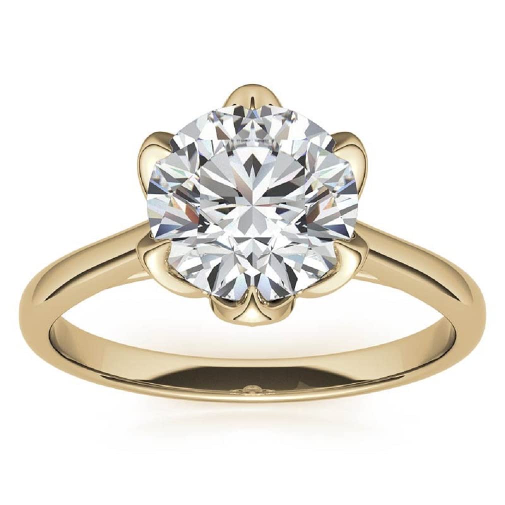 10K/14K/18K Solid Yellow Gold Handmade Moissanite Wedding Ring - 2.5 Carat Round Cut Solitaire Engagement Ring with Floral Setting - Women's Anniversary & Bridal Jewelry Gift Set for Weddings, Proposals & Special Occasions (MDENR825)