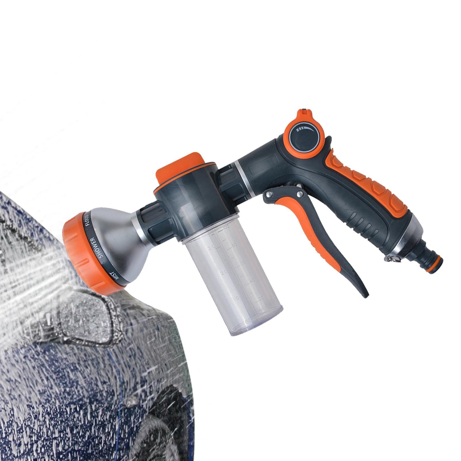 **8-Pattern Adjustable Foam Spray Hose Nozzle - Garden Watering, Car & Pet Washing, Soap Dispenser - High Pressure Spray Gun for Plants, Cleaning & Outdoor Use**