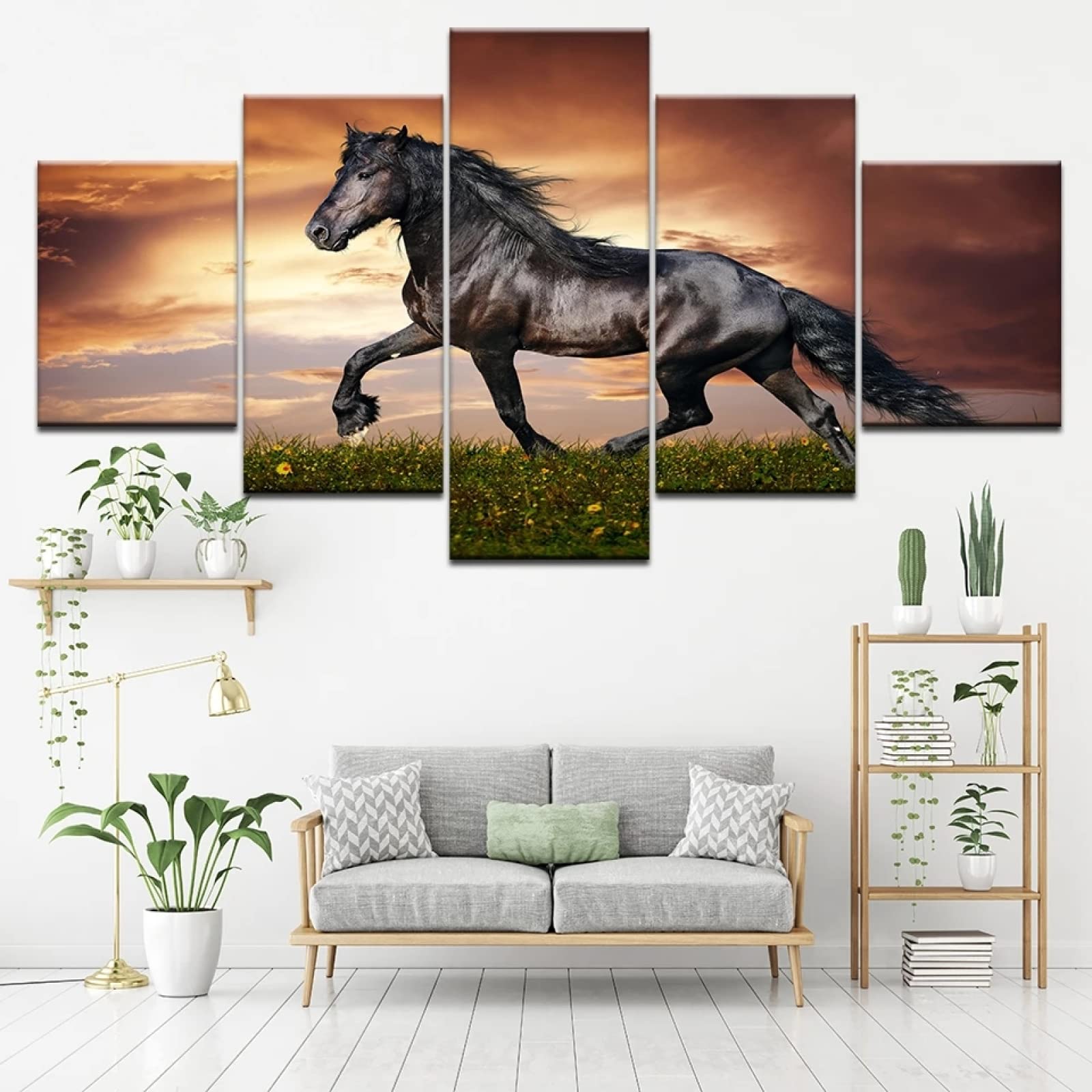 5-Piece Horse Running Sunset Canvas Wall Art for Living Room & Bedroom Decor