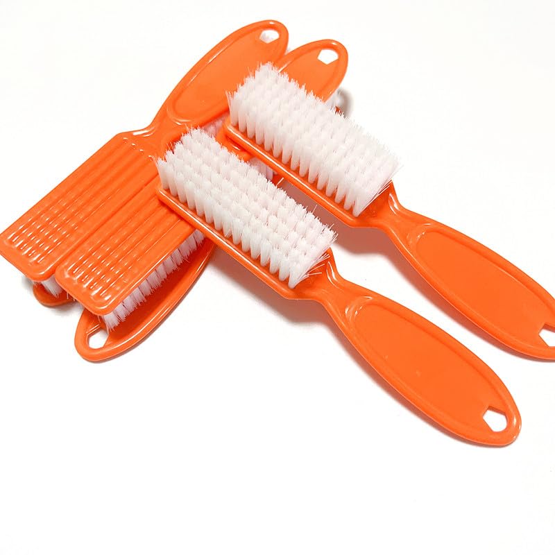 6Pcs Nail Cleaning Brush Set with Ergonomic Handle - Professional Manicure & Pedicure Tools for Women & Men - Nail Dust Brush for Home & Salon Use - Perfect for Fingernail & Toenail Care (Orange)