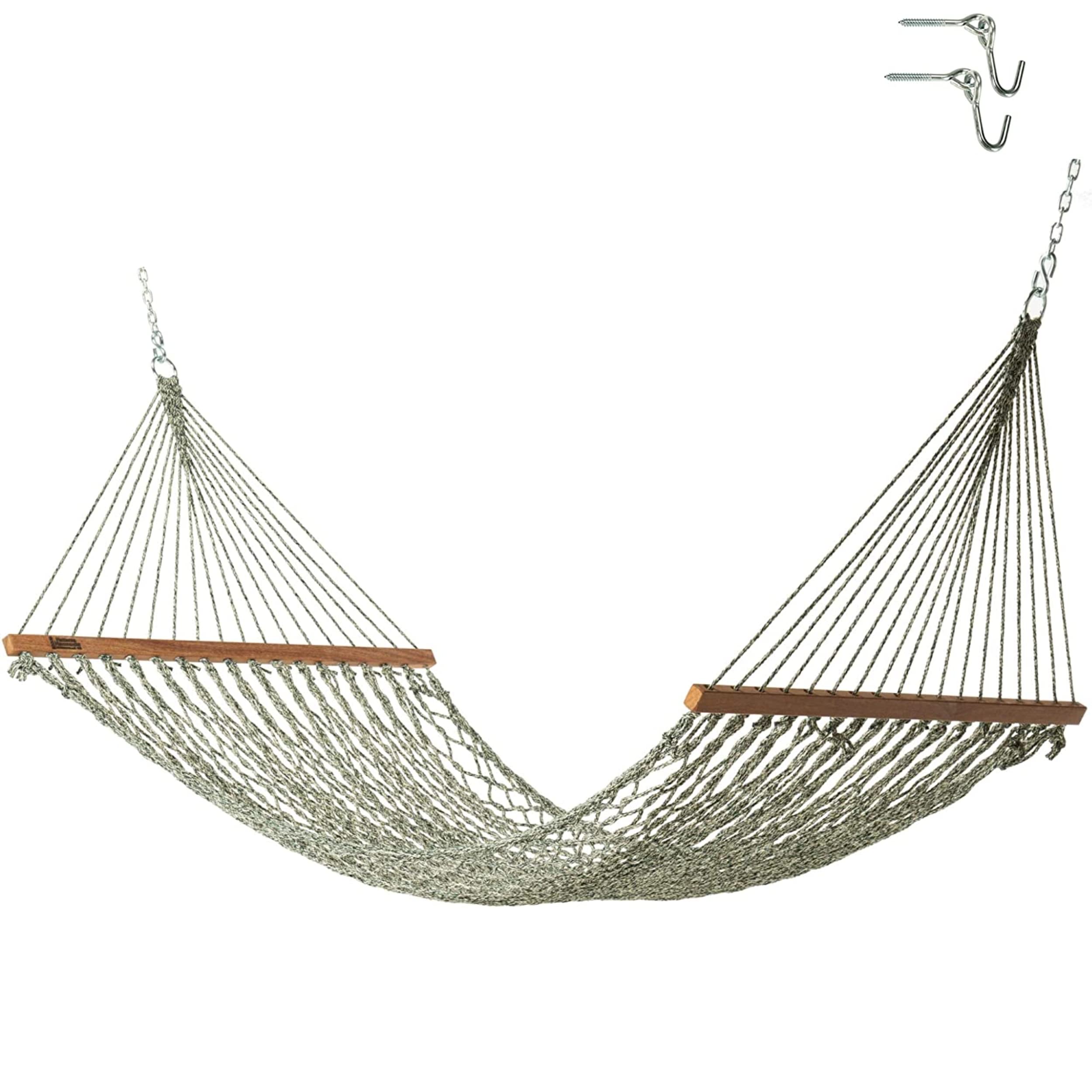 Premium Handcrafted Hatteras Hammock - Large 13ft x 55in Green Oatmeal Heirloom Tweed Duracord Rope Hammock with Free Extension Chains & Tree Hooks | 450 LB Weight Capacity | Made in USA | Perfect for Backyard, Patio, Camping & Beach Relaxation