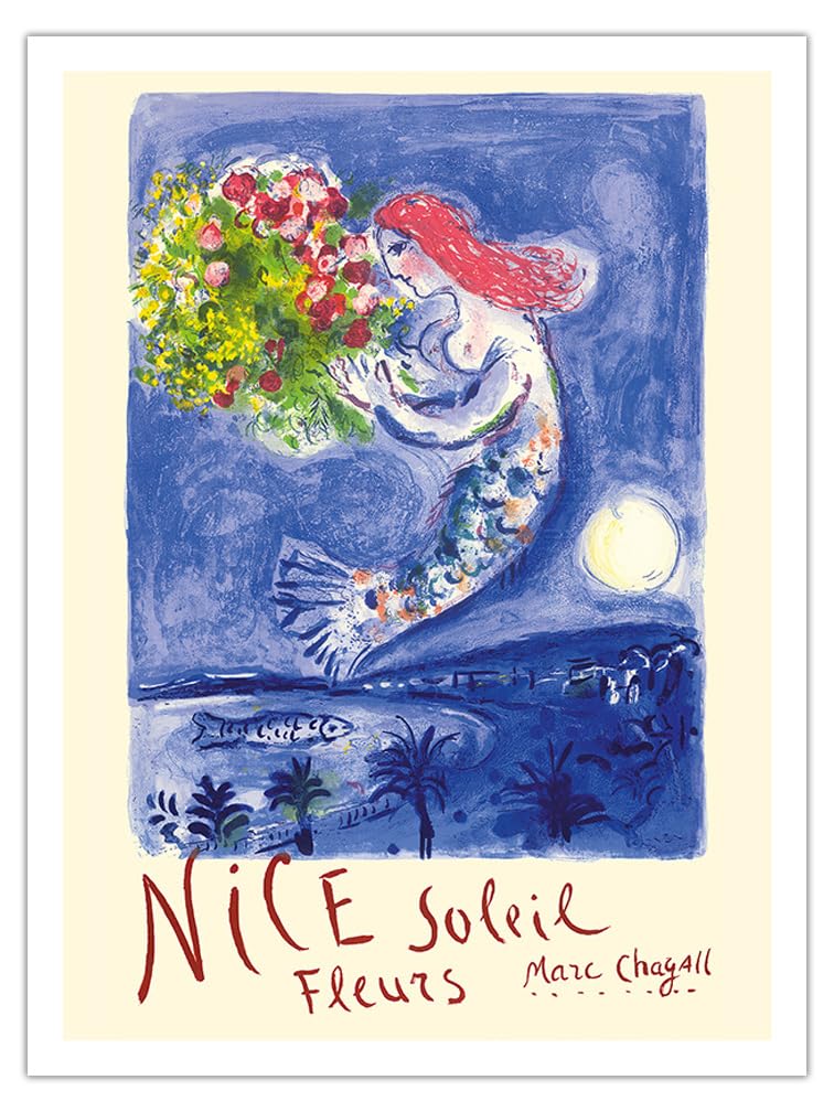 Vintage Marc Chagall Travel Poster - Nice France Sun and Flowers (Soleil Fleurs) 1962 Art Print - 24x32in Unframed Bamboo Fine Art 290gsm Paper - Perfect for Home Decor, Office Wall Art & French Riviera Inspired Interiors