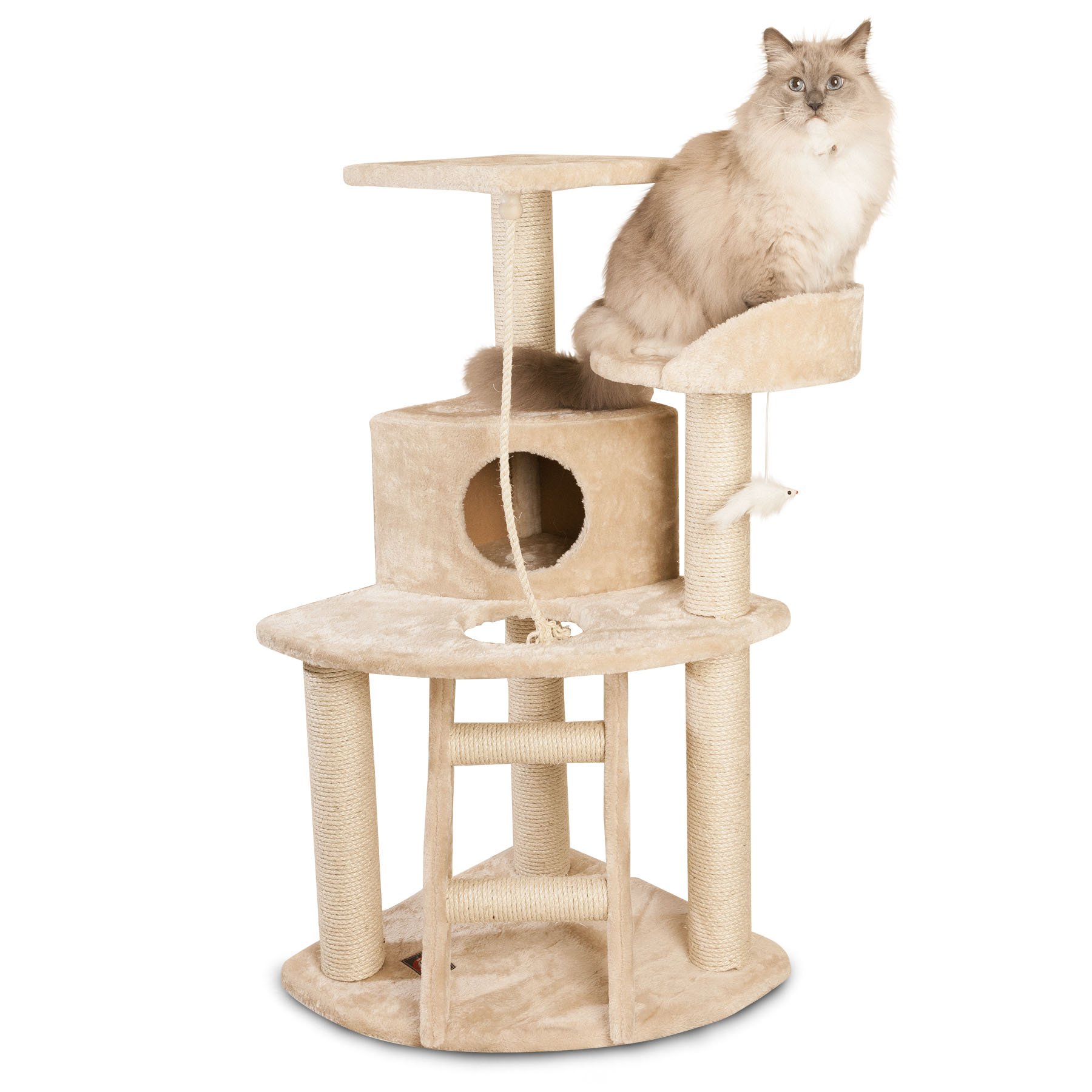 Majestic Pet Products 48-inch Beige Cat Tree with Scratching Posts, Multi-Level Condo & Playhouse - Perfect for Indoor Cats to Climb, Scratch, Play and Rest