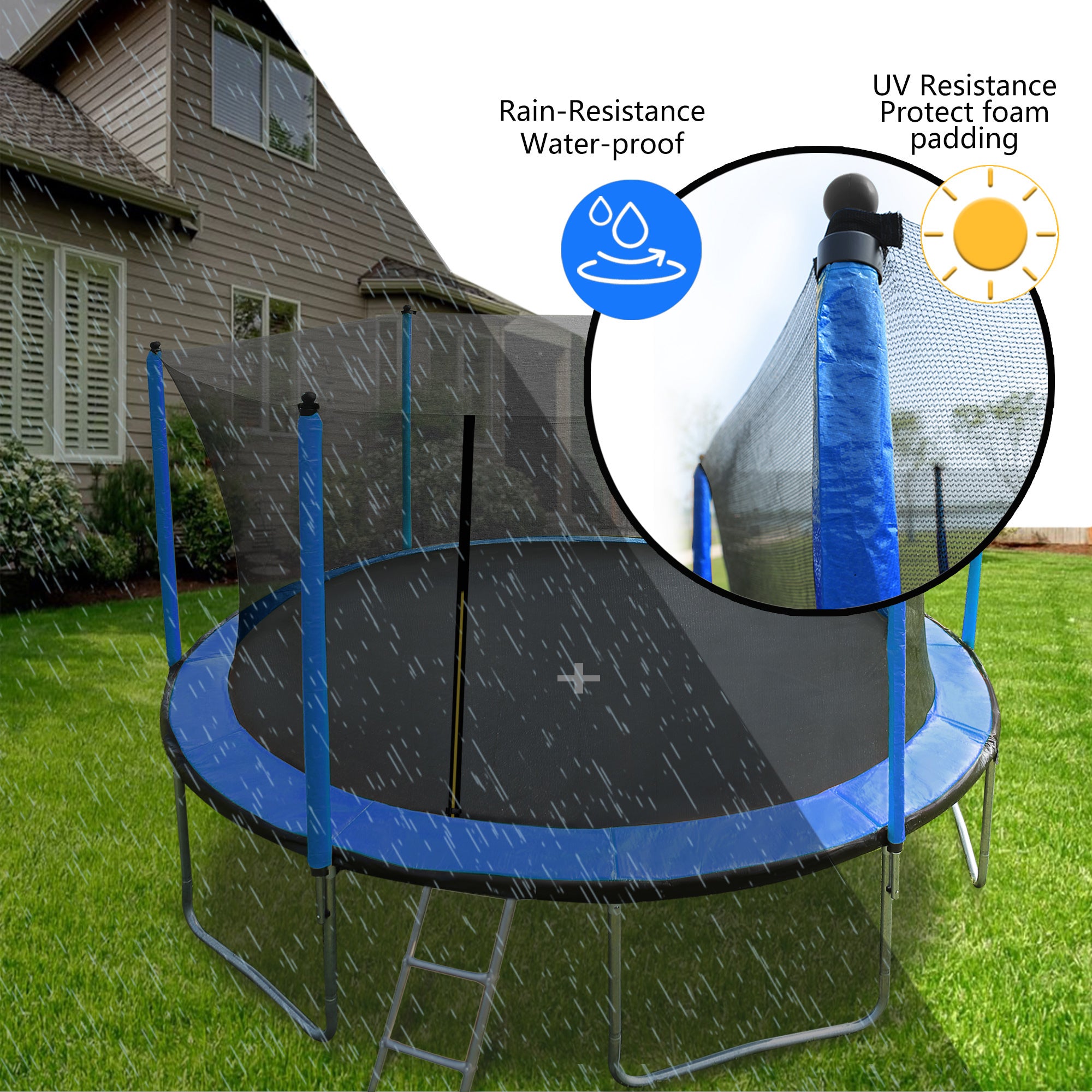 15FT Trampoline with Basketball Hoop, Air Pump, and Safety Ladder - Blue | Outdoor Backyard Fun for Kids & Adults | Perfect for Exercise, Play, and Family Bonding