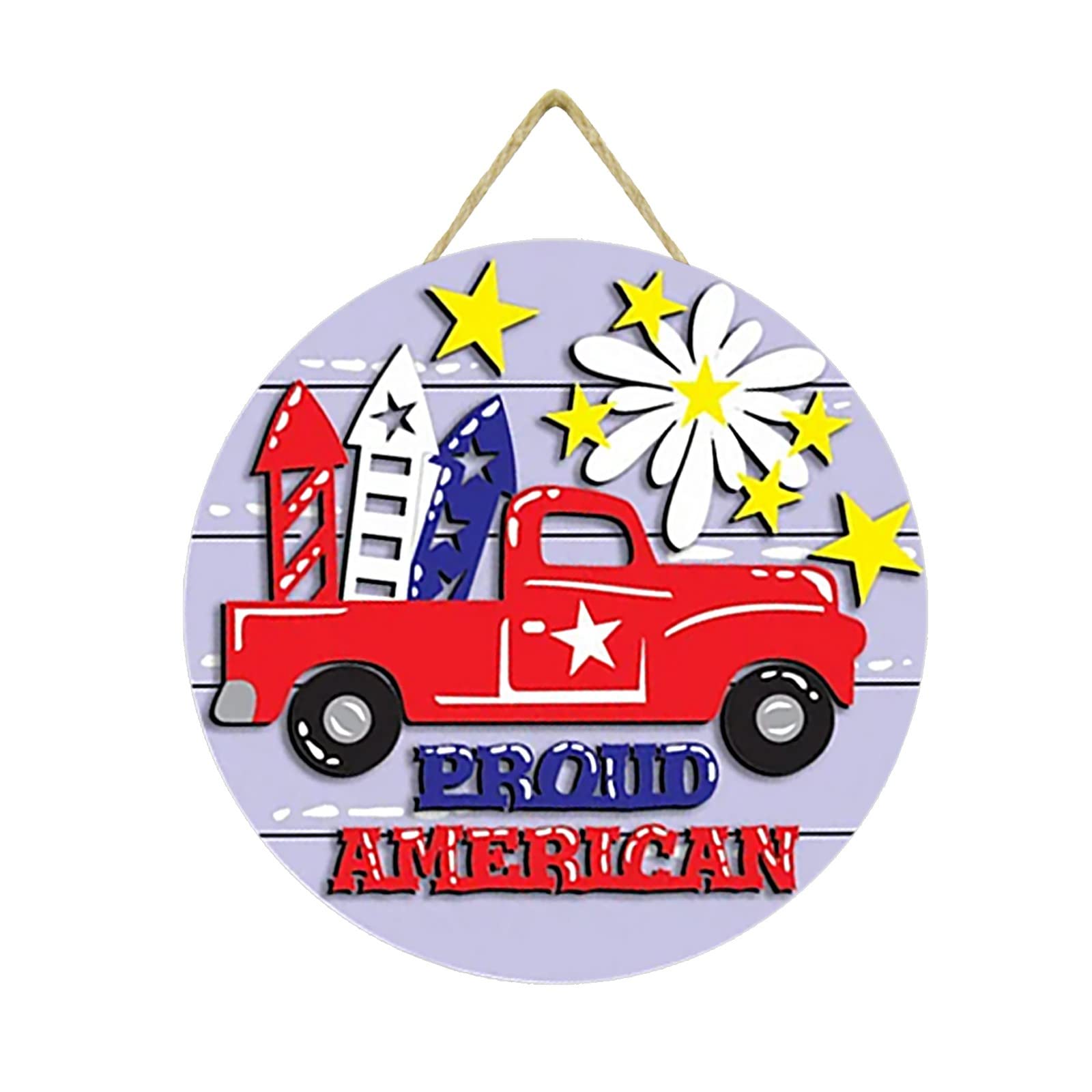 Patriotic Wooden Door Hanger - American Flag Independence Day Decor, Christmas Home Party Hanging Sign for Front Door (One Size) - Perfect for 4th of July Celebrations, Memorial Day, Veterans Day & Holiday Home Decor
