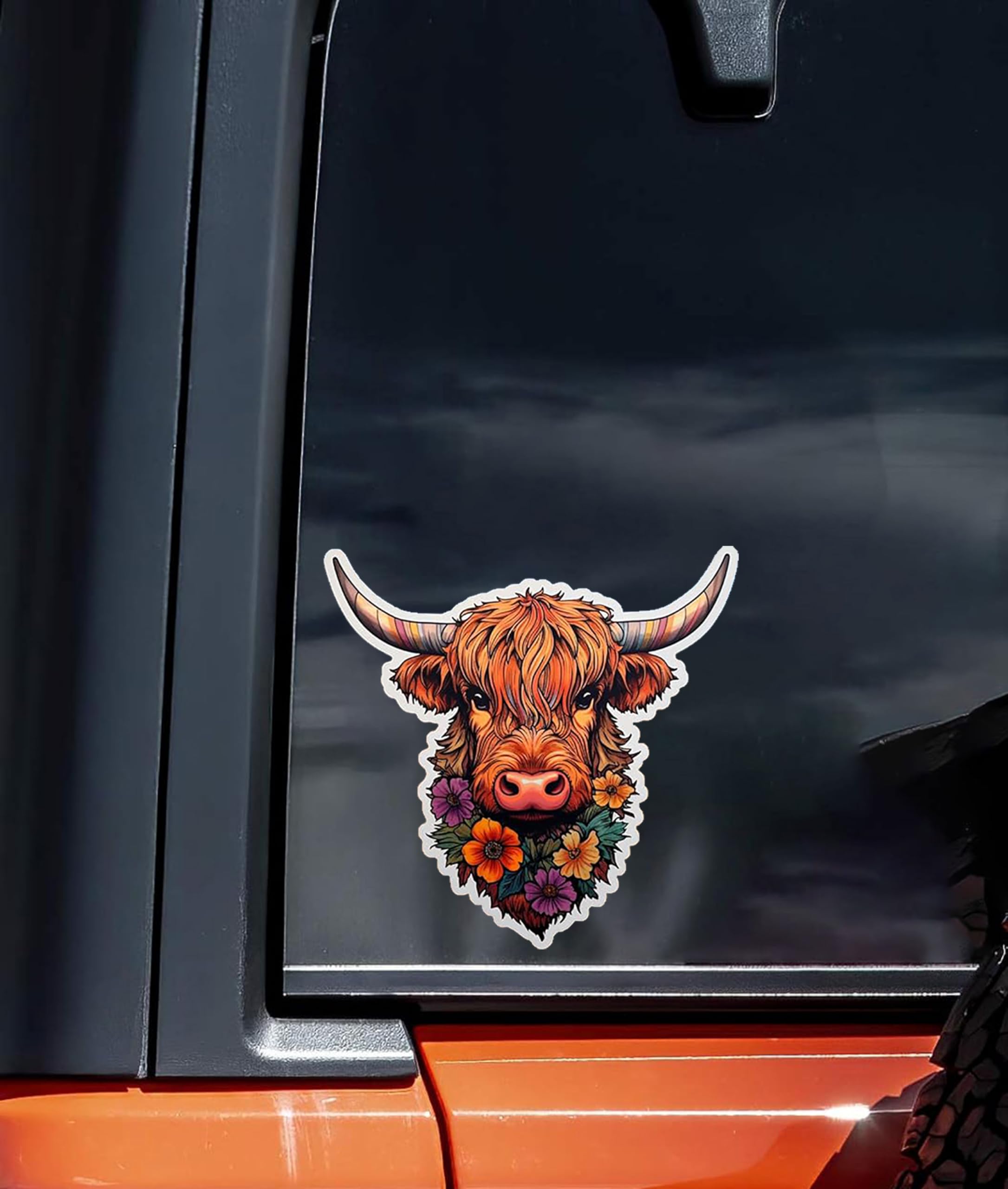 Floral Highland Cow Vinyl Decal - 5 Inch Waterproof Sticker for Laptops, Tablets, Water Bottles, Cars | Cute Aesthetic Decoration for Home, Office, School, Travel Accessories