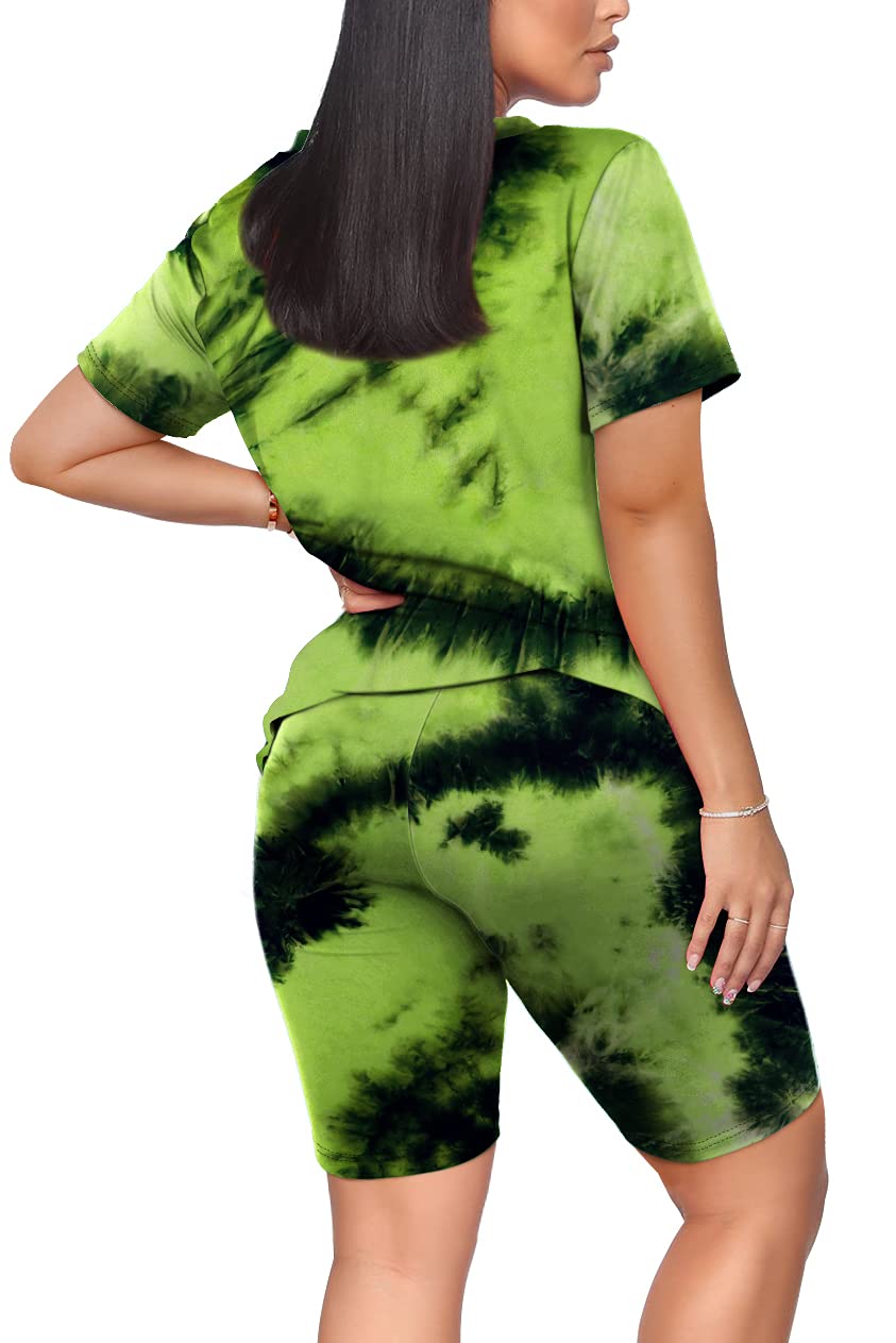 WIHOLL Women's Two Piece Outfits - Short Sleeve V Neck Top & Biker Shorts Set | Casual Summer Workout & Lounge Wear