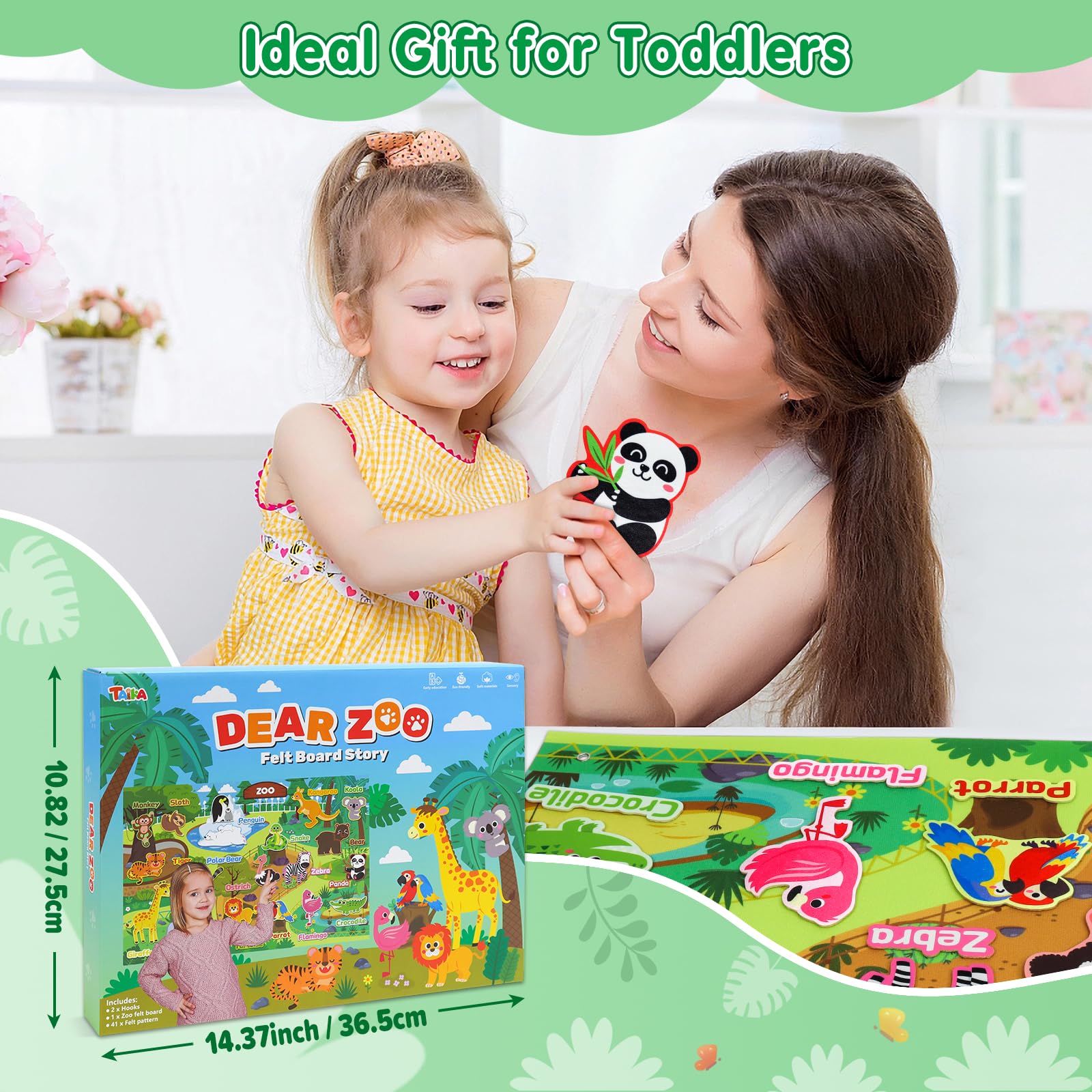 43x28 Inch Zoo Animals Felt Story Board Set - 41Pcs Jungle Animals Flannel Board for Preschool Learning | Interactive Storytelling Teaching Kit | Thick Felt Play Activity for Kids Classroom & Homeschool