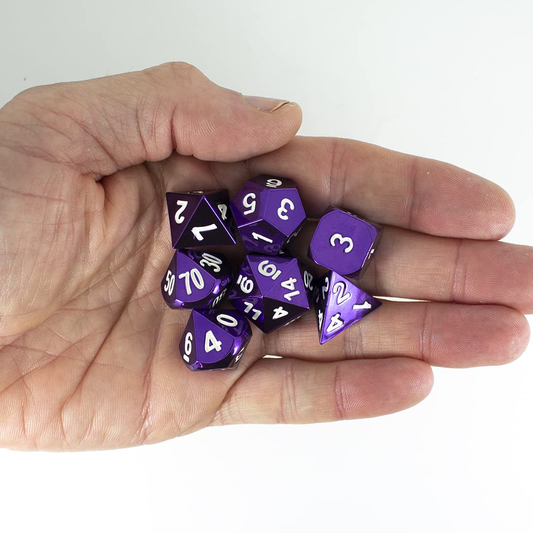 Premium Purple Metal Dice Set - 7-Piece Polyhedral RPG Dice with Elegant Presentation Case - Perfect for Dungeons & Dragons, Pathfinder & Tabletop Gaming