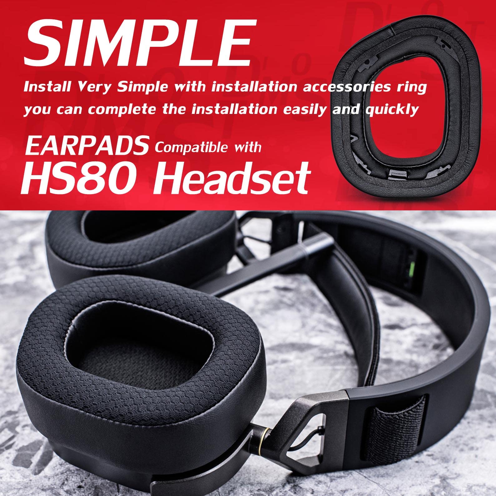 HS80 Cooling Gel Ear Pads Replacement - Thick Memory Foam Cushions with Breathable Mesh for Corsair HS80 Headset | Enhanced Comfort for Gaming, Work & Long Wear Sessions