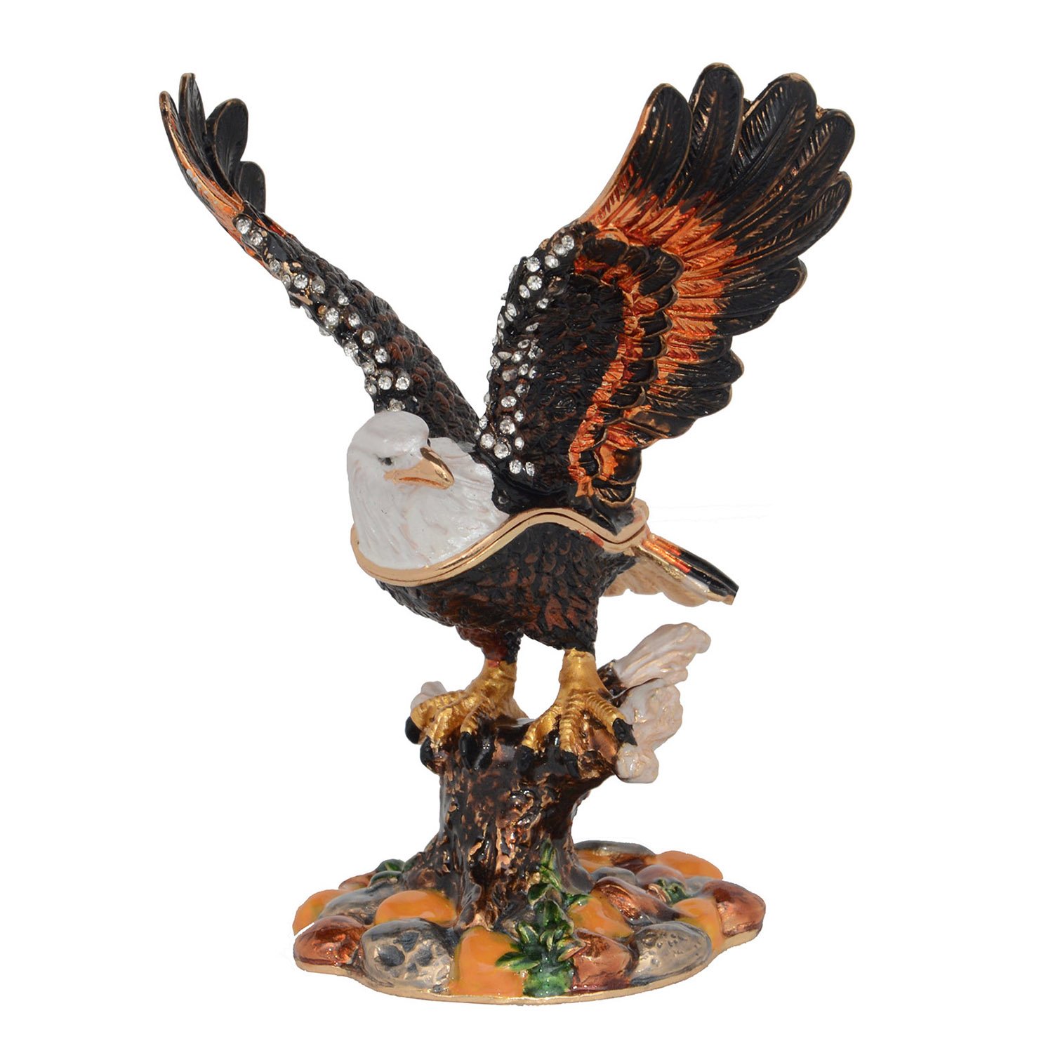Hand-Painted Bald Eagle Trinket Box - Decorative Jewelry Box with Hinged Lid, Ring & Earring Holder - Collectible Bird Figurine for Home Decor, Gift Giving & Keepsake Storage