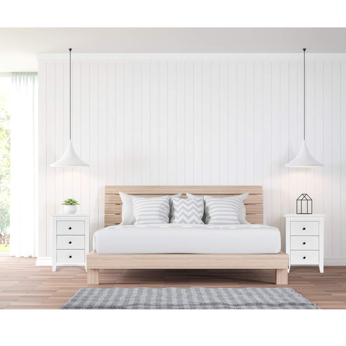 Safeplus 3-Drawer Nightstand - Solid Wood Side Table with Storage for Bedroom, Living Room & Office - White Finish, Compact & Stylish Accent Table for Small Spaces