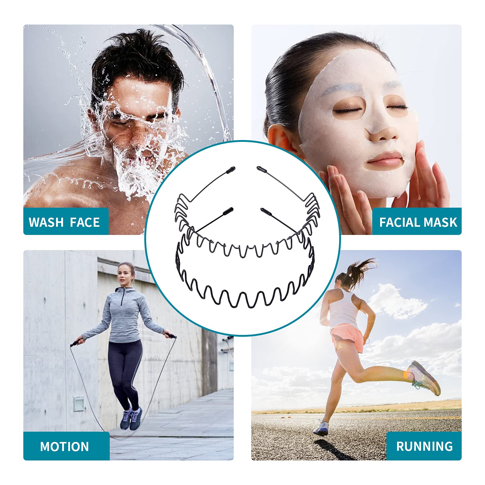 Unisex Flexible Metal Hair Band Headbands - Non-Slip Hair Accessories for Men & Women, Wavy Elastic Hair Hoop for Sports, Yoga, Running, Gym & Daily Use