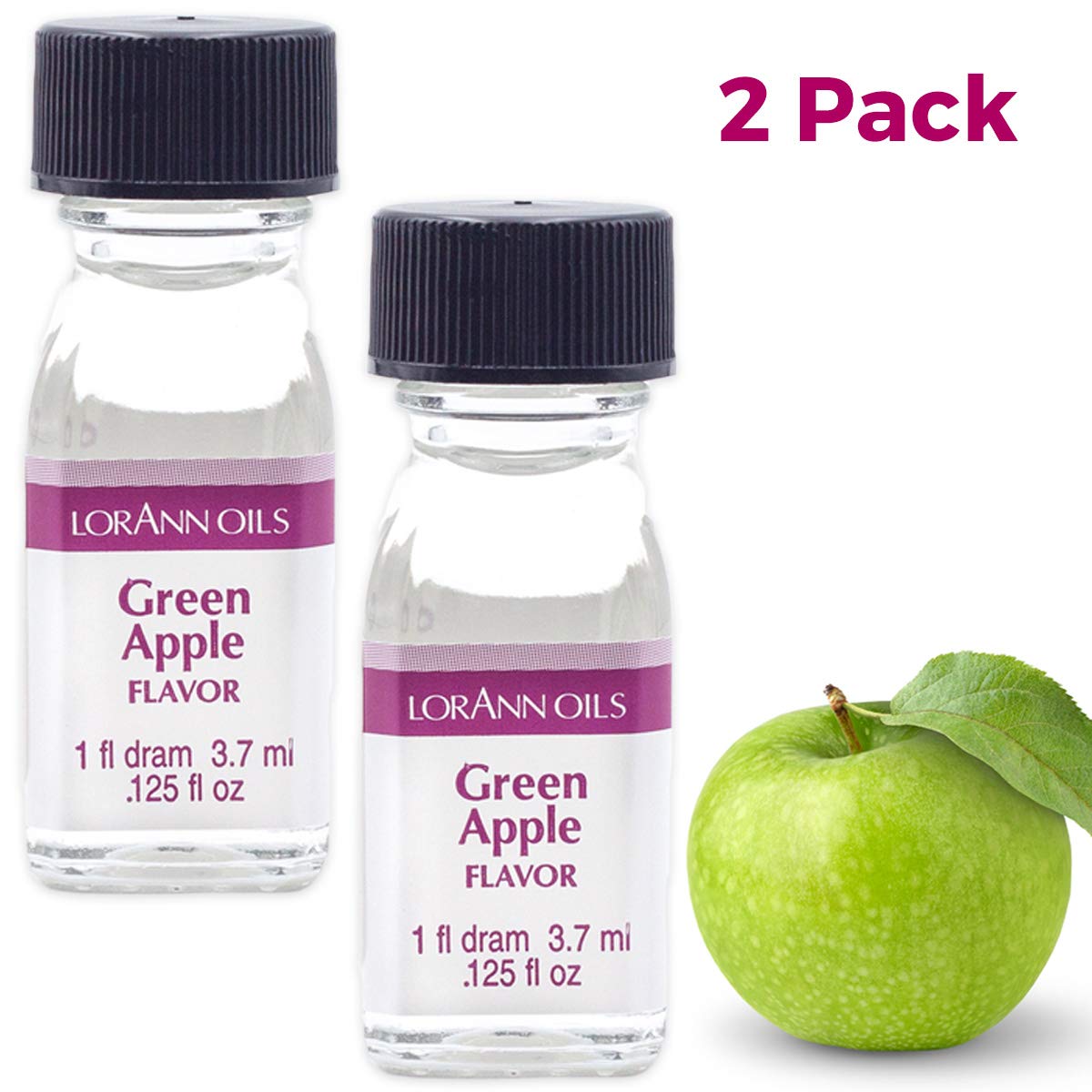 LorAnn Oils Super Strength Green Apple Flavoring - 4X Stronger Than Extracts for Candy Making, Baking, Hard Candy & DIY Treats - Natural & Bold Flavor (Pack of 2, 0.125 fl oz) - Perfect for Homemade Candies, Cakes, and Dessert Recipes
