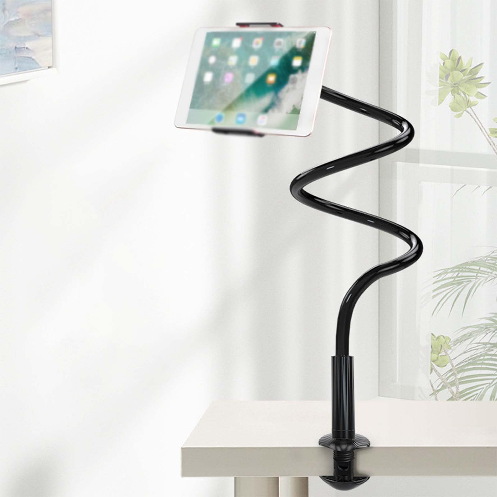 Adjustable 360° Rotating Gooseneck Phone Holder - One-Hand Operation Desk & Bed Mount Stand for iPhone, Samsung, Smartphones (Black) - Perfect for Nightstand, Office Desk, Car & Bedside Use