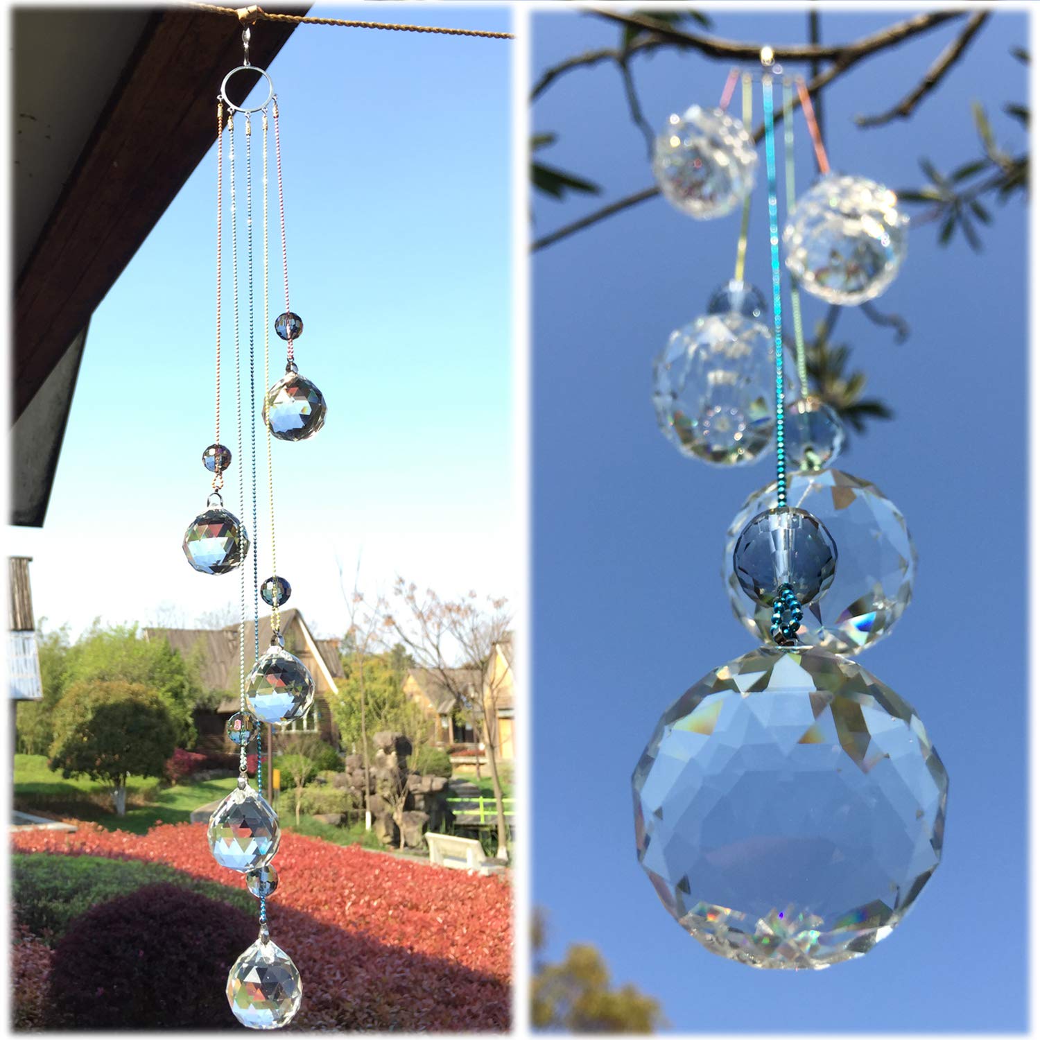 Rainbow Maker Crystal Ball Prism Suncatcher - Hanging Ornament for Home & Garden Decor - Creates Beautiful Light Reflections for Windows, Patios, and Meditation Spaces