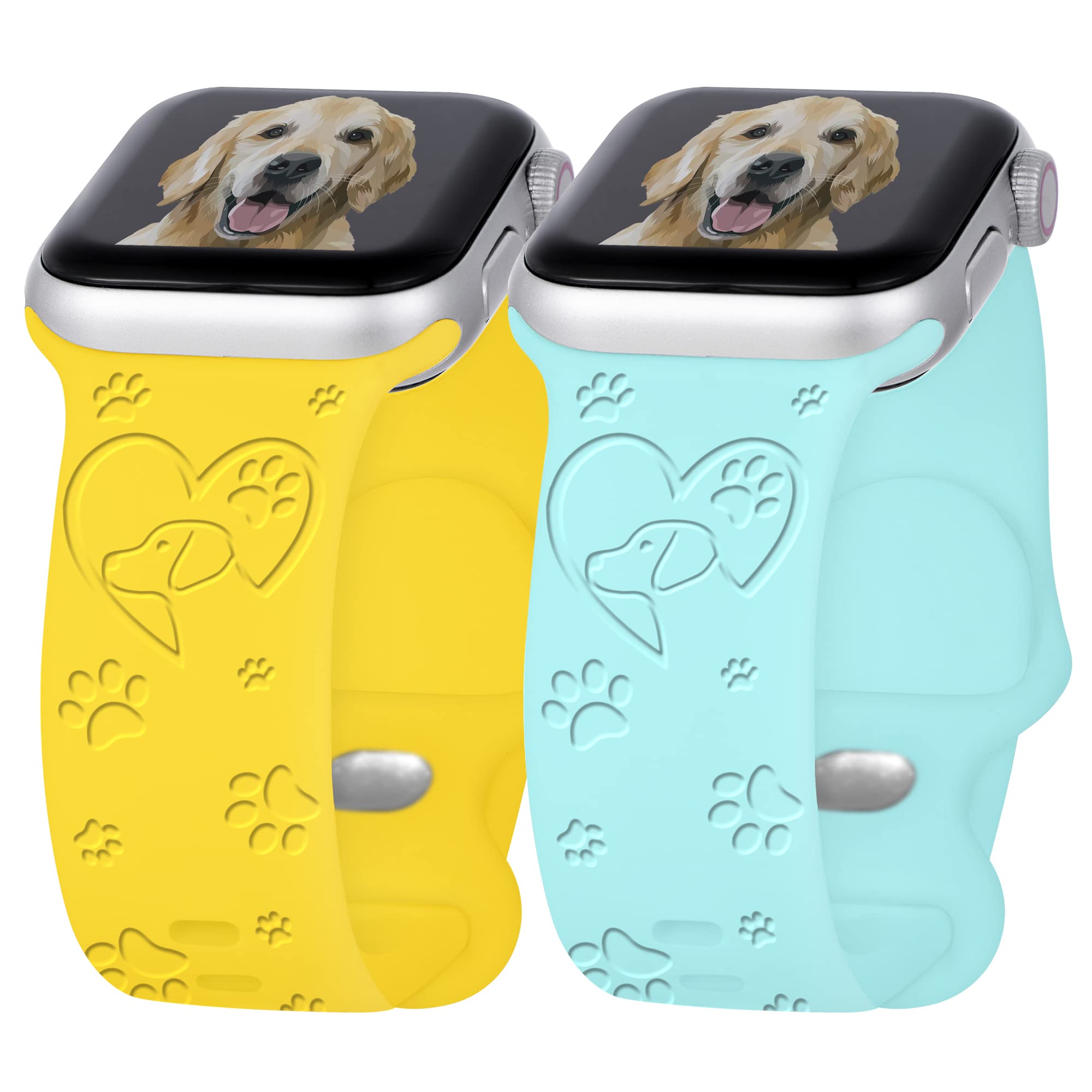 Custom Engraved Dog Paw Print Silicone Band for Apple Watch 38mm 40mm 41mm 42mm 44mm 45mm - Soft Sport Wristband Compatible with iWatch Series 7/6/5/4/3/2/1/SE - Perfect for Pet Lovers, Workouts & Everyday Wear