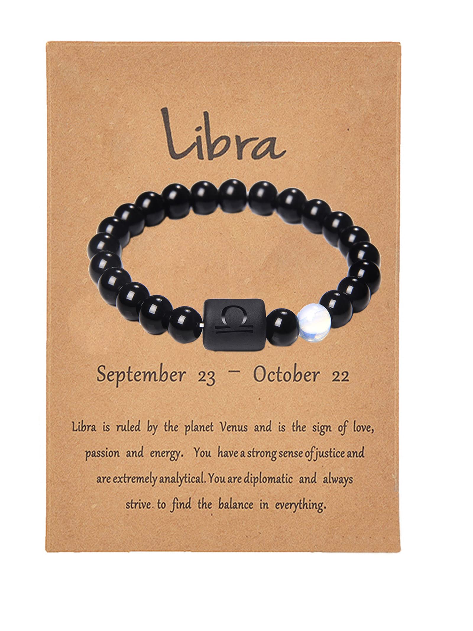 DCFYWL731 Black Onyx Zodiac Couple Bracelet Set - Natural Stone Bracelets for Men & Women - Perfect Christmas Gift for Couples - Ideal for Anniversaries, Valentine's Day & Romantic Occasions
