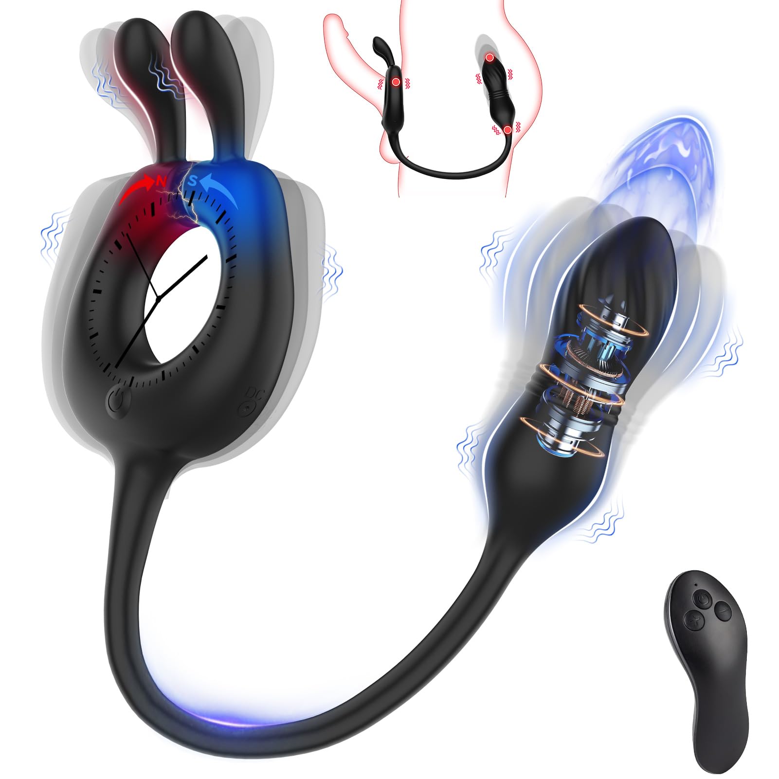 **Thrusting Anal Toys Prostate Massager for Men – 4-in-1 Remote Control Adult Sex Toy with 10 Vibrations & 10 Thrusting Modes, Dual Motor Vibrating Cock Ring & Anal Stimulator – Perfect for Couples Play & Solo Pleasure**