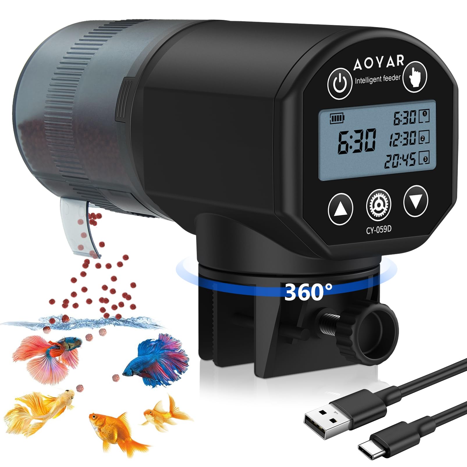 Automatic Fish Feeder for Aquarium - 200ml Rechargeable Smart Fish Food Dispenser with Timer for Flakes & Pellets | Perfect for Tanks, Turtle Ponds & Betta Fish | Ideal for Vacation & Weekend Use