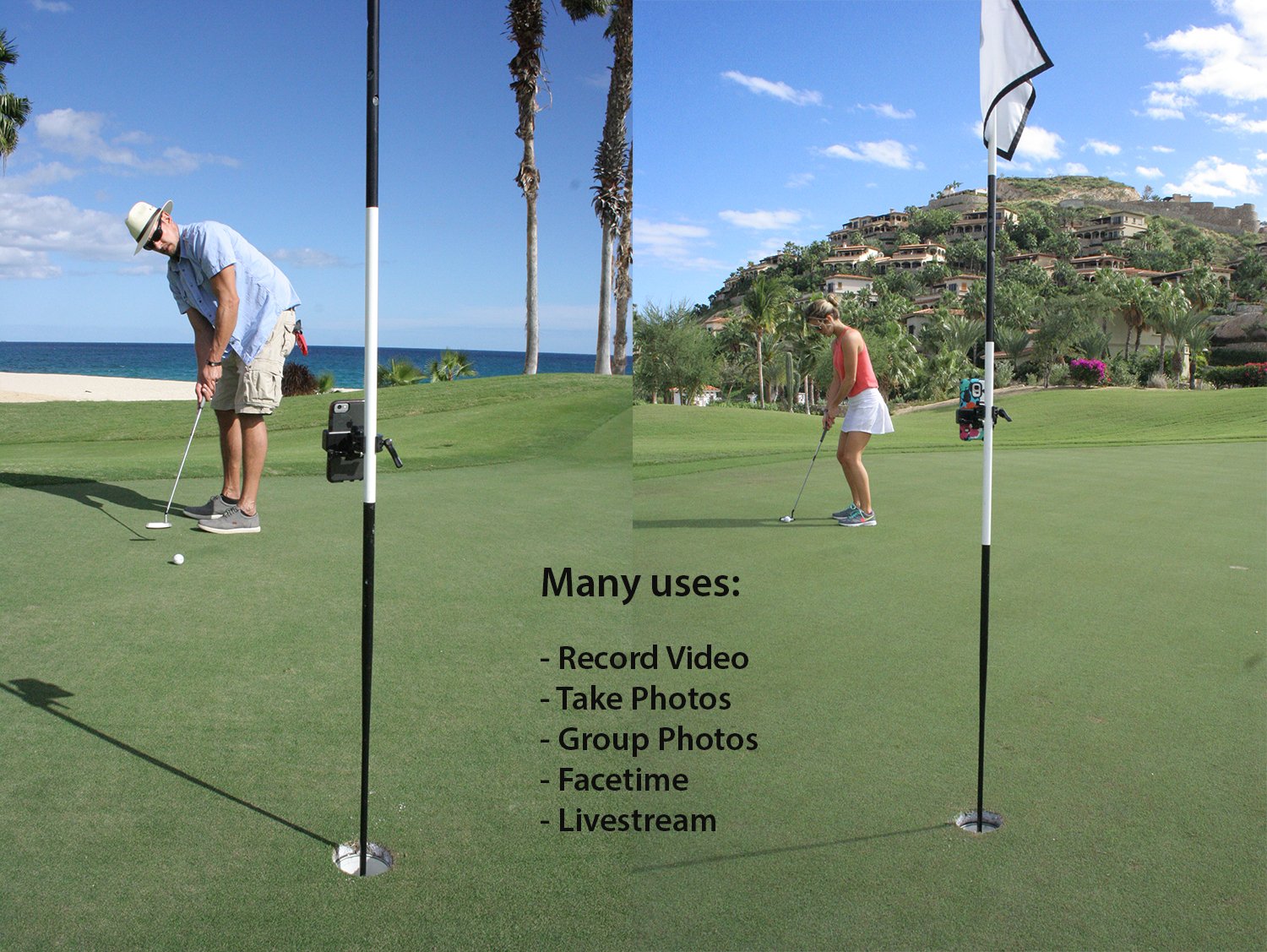 Universal Smartphone Mount for Golf - Record Your Putts on The Green from The Pin, Compatible with iPhone, Android & GoPro Hero 4 (Blue) | Perfect for Golf Practice, Swing Analysis & Course Vlogging