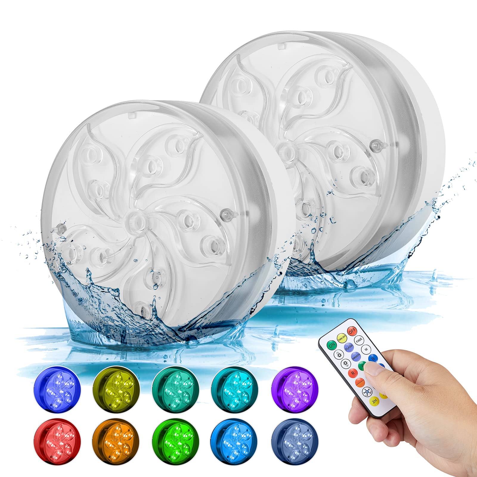 Submersible LED Pool Lights with Remote Control - IP68 Waterproof Underwater Lights for Ponds, Bathtubs, Aquariums & Fountains - Color Changing Battery Operated Lights with Suction Cup Magnets (2 Pack) - Perfect for Backyard Parties, Spa Nights & Decorative Water Features