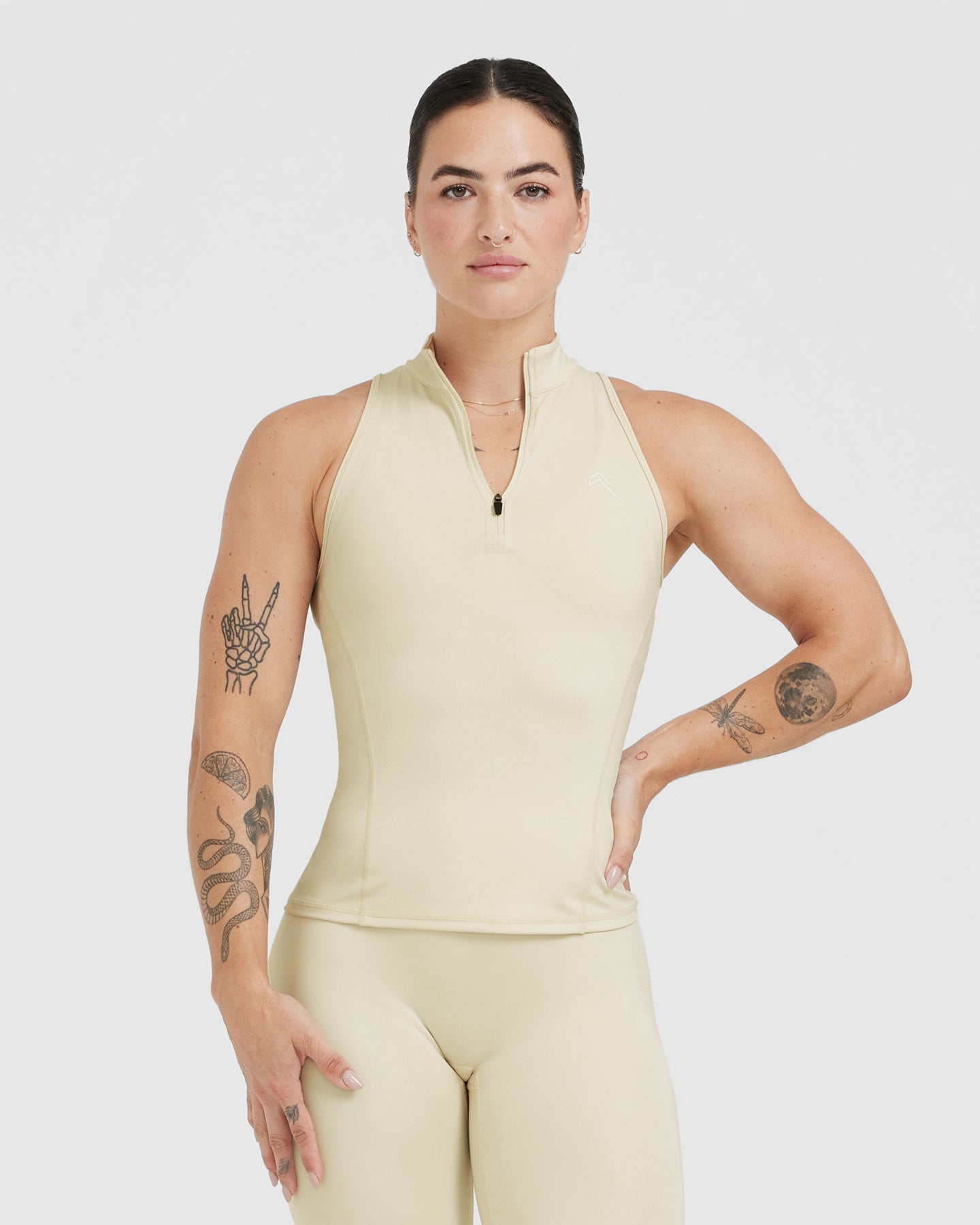 Timeless Half Zip Tank Top for Women - Soft & Comfortable Vanilla Color - Perfect for Yoga, Gym & Casual Wear