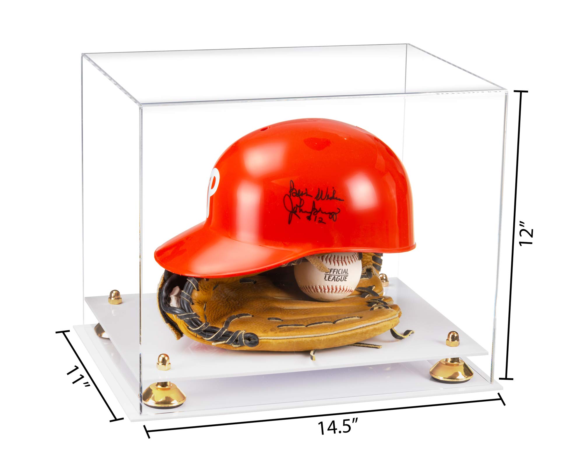 Premium Clear Acrylic Display Case with Gold Risers & White Base - 14.5